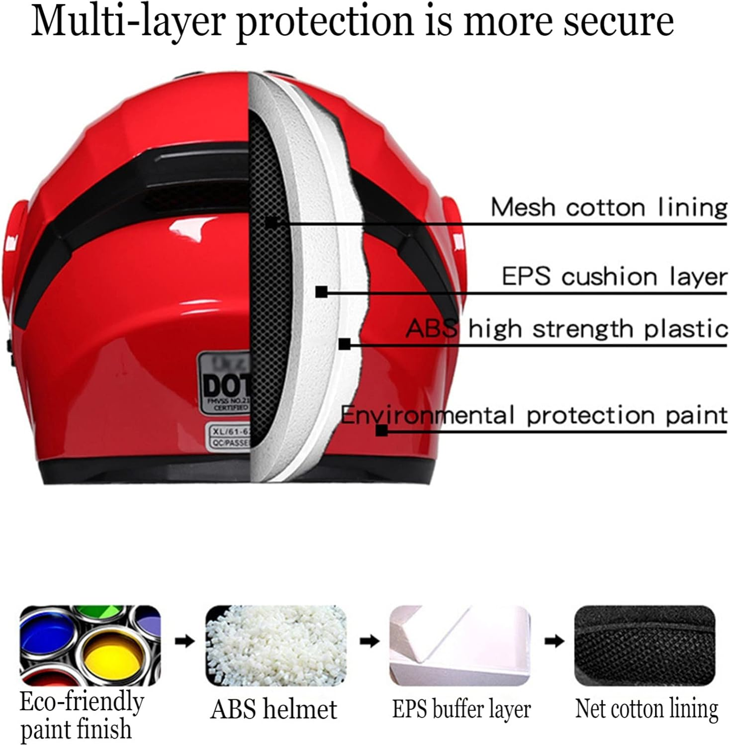 Lightweight Modular Motorcycle Helmet, Front Flip up Motorbike Helmet for Men and Women, DOT Certified Full Face Integrated Protective Helmet, HD Double Visor, Scooter, Moped B,M(55-56CM) image number 3