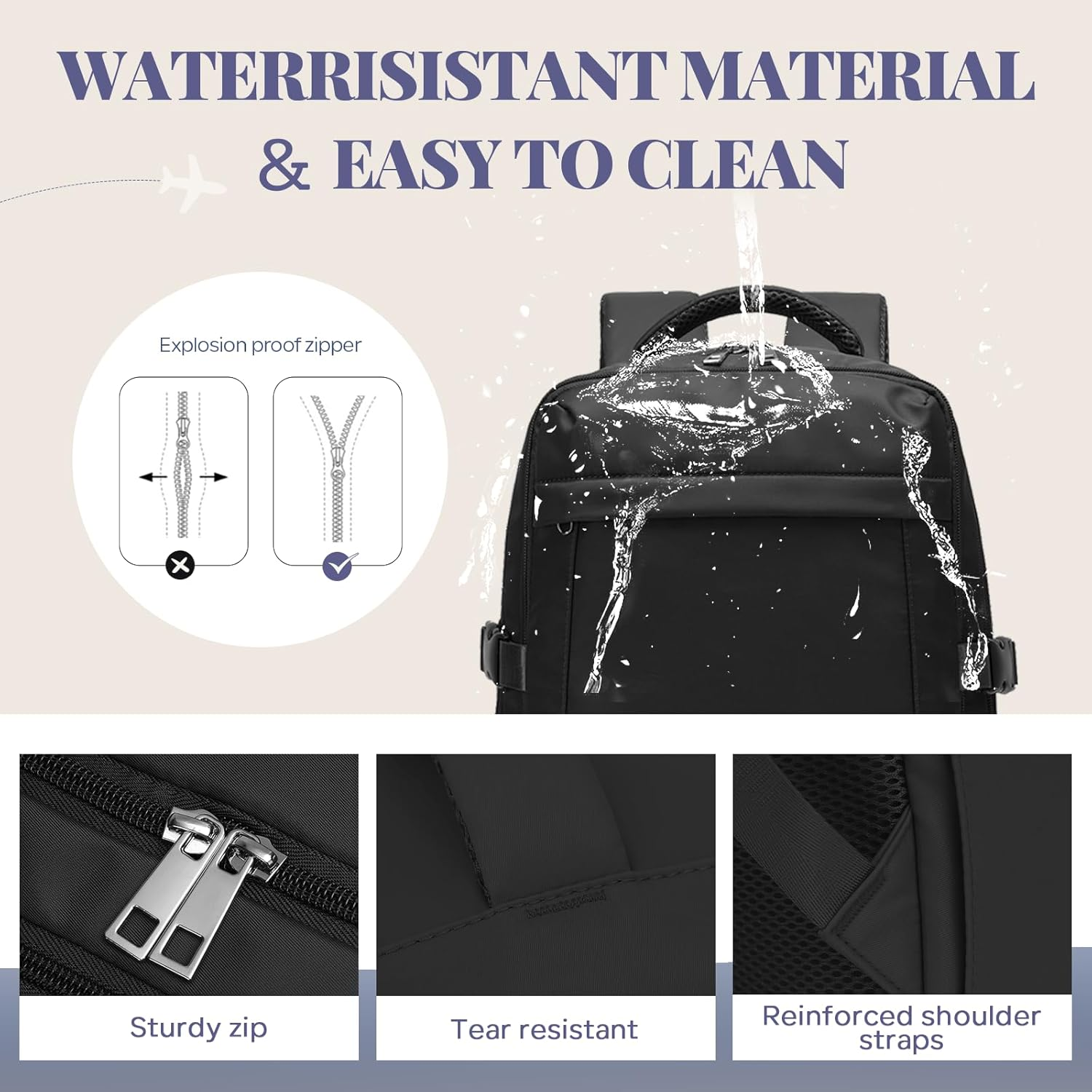 Yankony Cabin Bags Underseat Cabin Bag, Small Travel Backpack Cabin Size Carry on Bag for Airplanes Multiple Pockets Comfort Airback Backpack Cabin Size for Men and Women image number 3