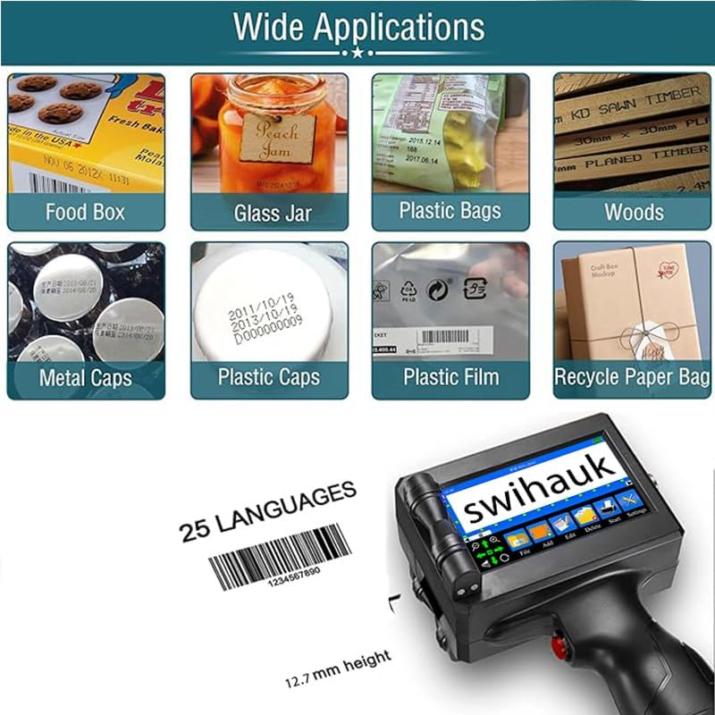 Handheld Inkjet Printer - 4.3" Touch Screen & Drying Ink Cartridge, Supports 28 Languages & QR Code Barcode - Ideal for Printing Production Dates, Times, Logos & Batches image number 5