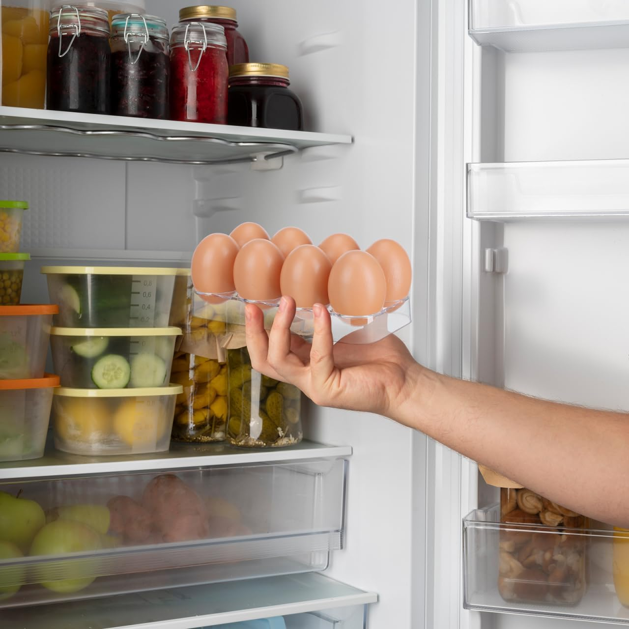 Tofficu 8 Egg Holder for Fridge Egg Tray with Transparent Cover Compact Pp Storage Rack Organiser for Refrigerator Kitchen image number 1