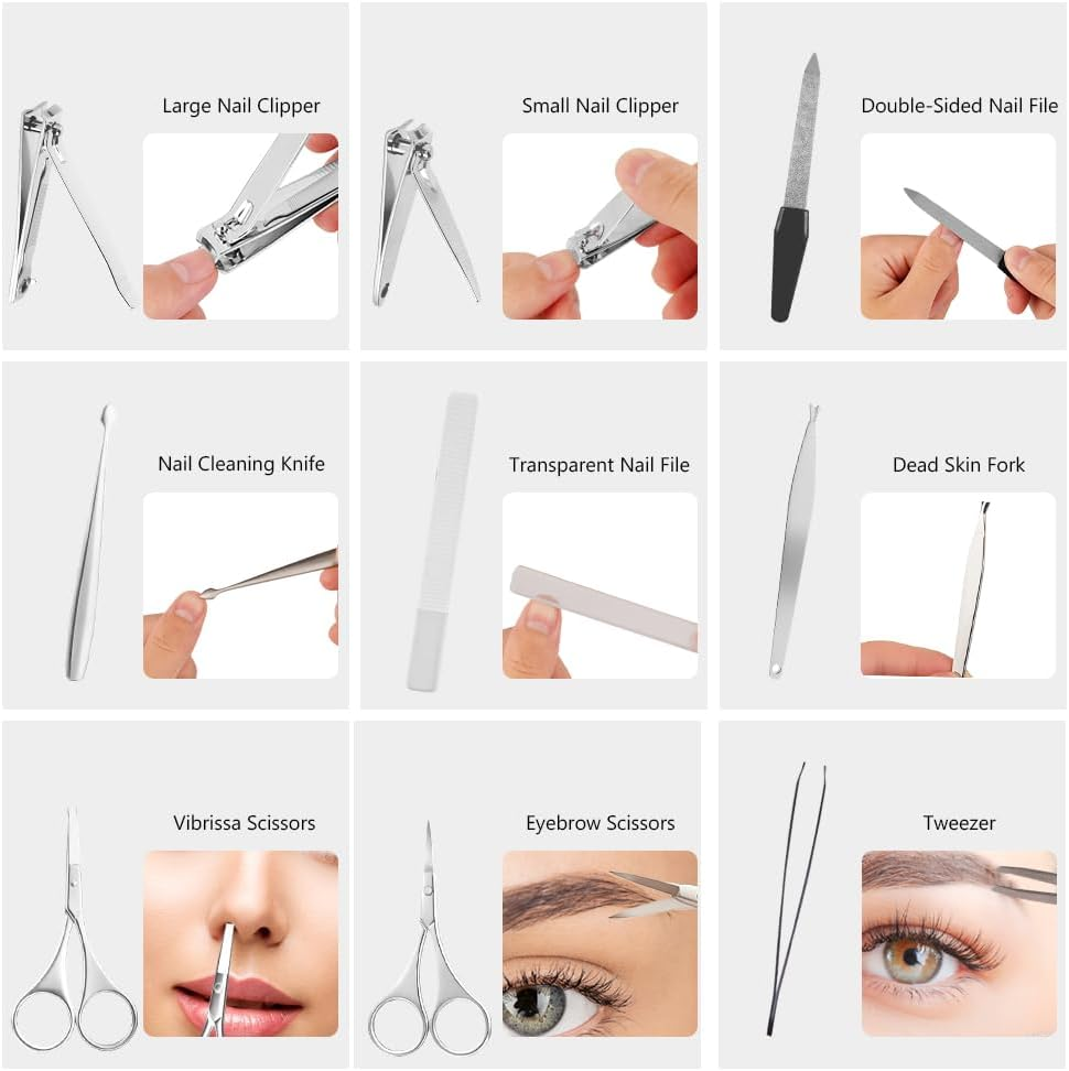 AYBUY Manicure Set, 9Pcs Nail Clippers Pedicure Kit, Portable Nail Trimming Set,Stainless Steel Grooming Tools with Fine Leather Case, Professional Tools Gift for Men Women Friends and Parents image number 4