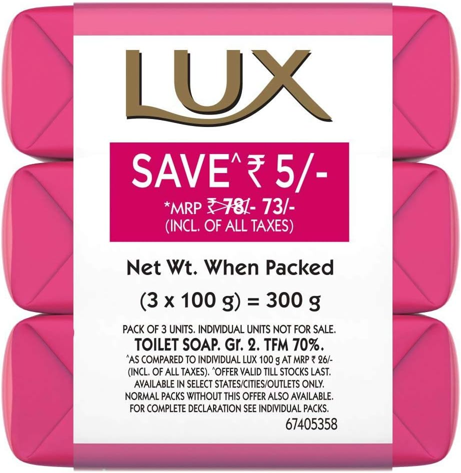 Lux Lux Soft Touch French Rose & Almond Oil Soap Bar, 100G (Pack of 3) image number 5