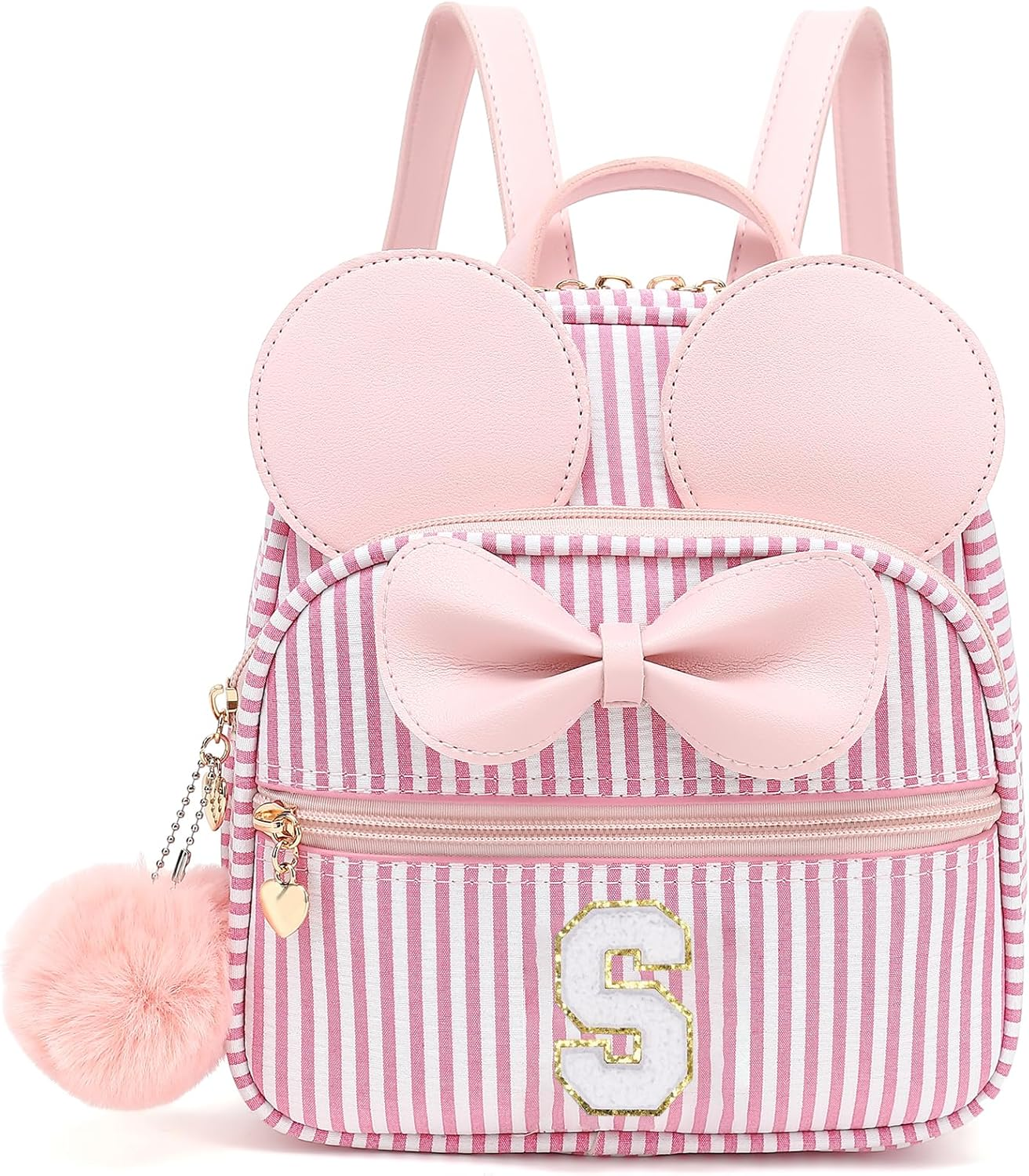 PRLINJSK Initial Mini Backpack for Girls Toddler Kids, Small Mouse Personalized Bowknot Purse Gift - Glitter Pink S image number 4