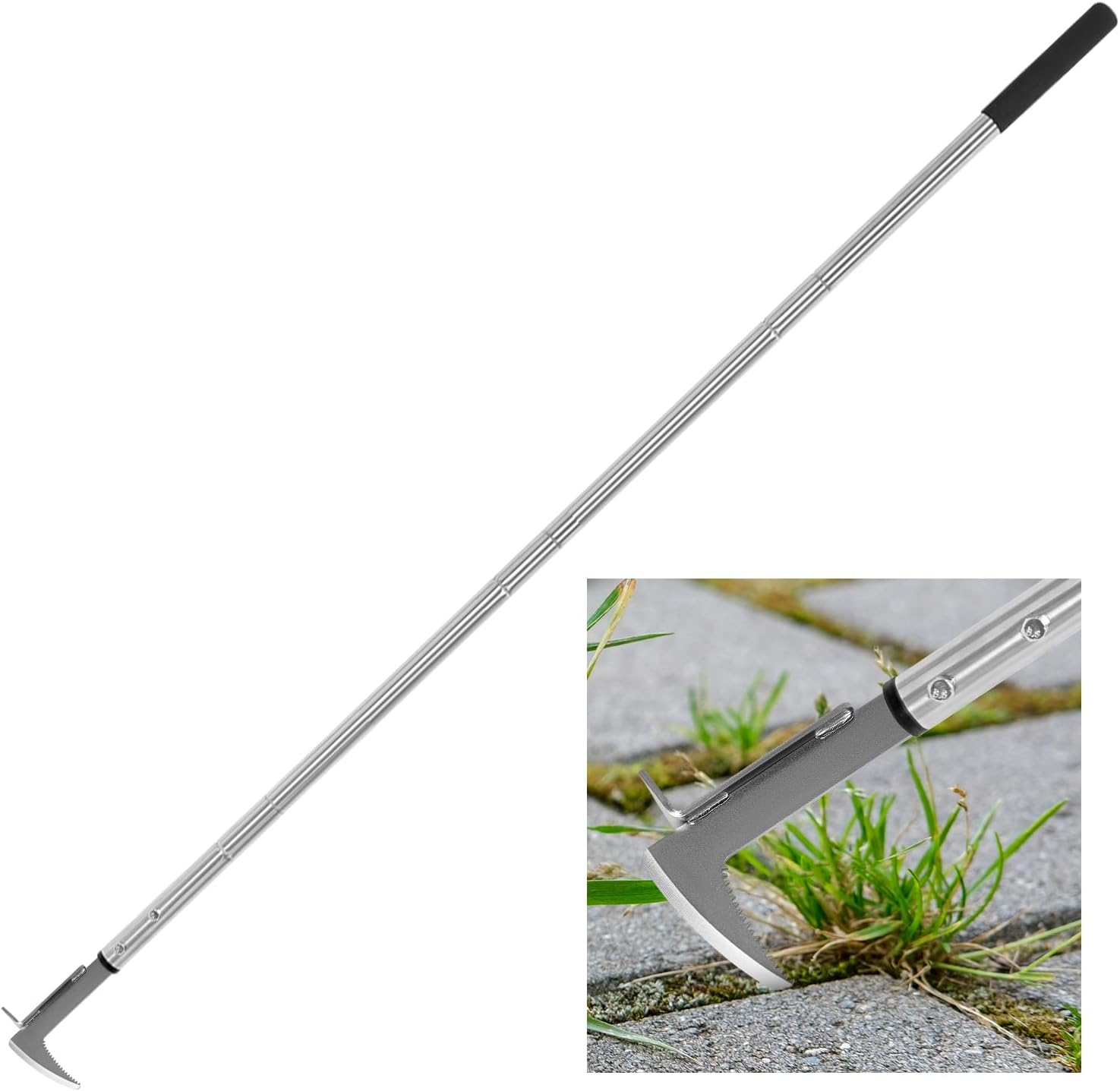 BARAYSTUS Crack Weeder, Stainless Steel Manual Crevice Weeding Tool, Long Handle Weed Grabber Remover, L-Shaped Manual Weeder Puller, Durable Crevice Weeding Tool for Sidewalk Garden Patio Lawn