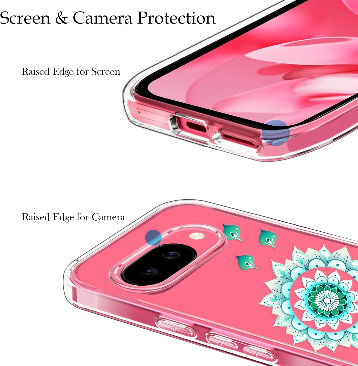 Unov Case Compatible with Pixel 9A Case Clear with Design Soft TPU Shock Absorption Slim Embossed Pattern Protective Back Cover (Mint Mandala)