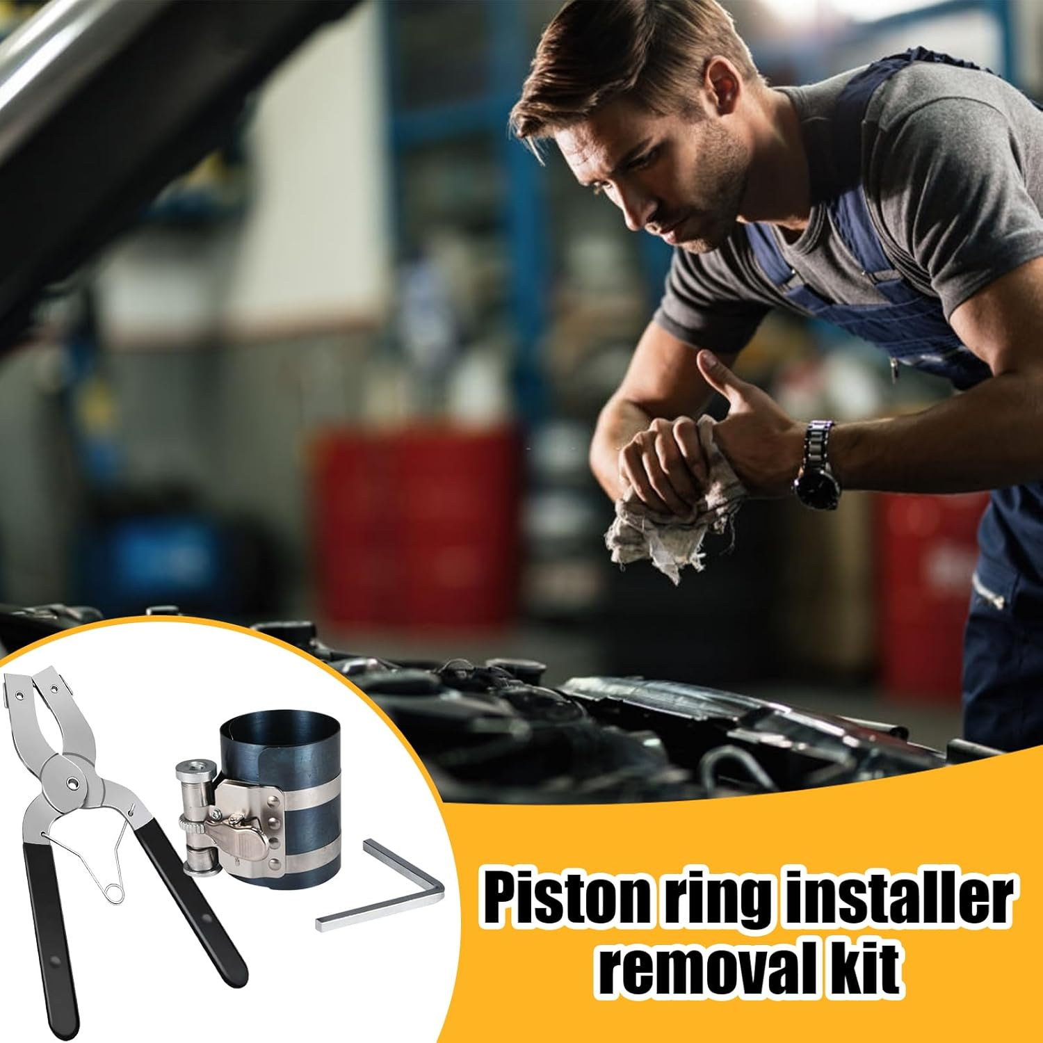 Piston Ring Tool, Installer Removal Kit, 7.5Cm, Car Repair Plier, Steel Engine Maintenance, Truck, Sedan Vehicle, for Automotive Workshop Equipment, Professional Mechanic Supplies image number 1