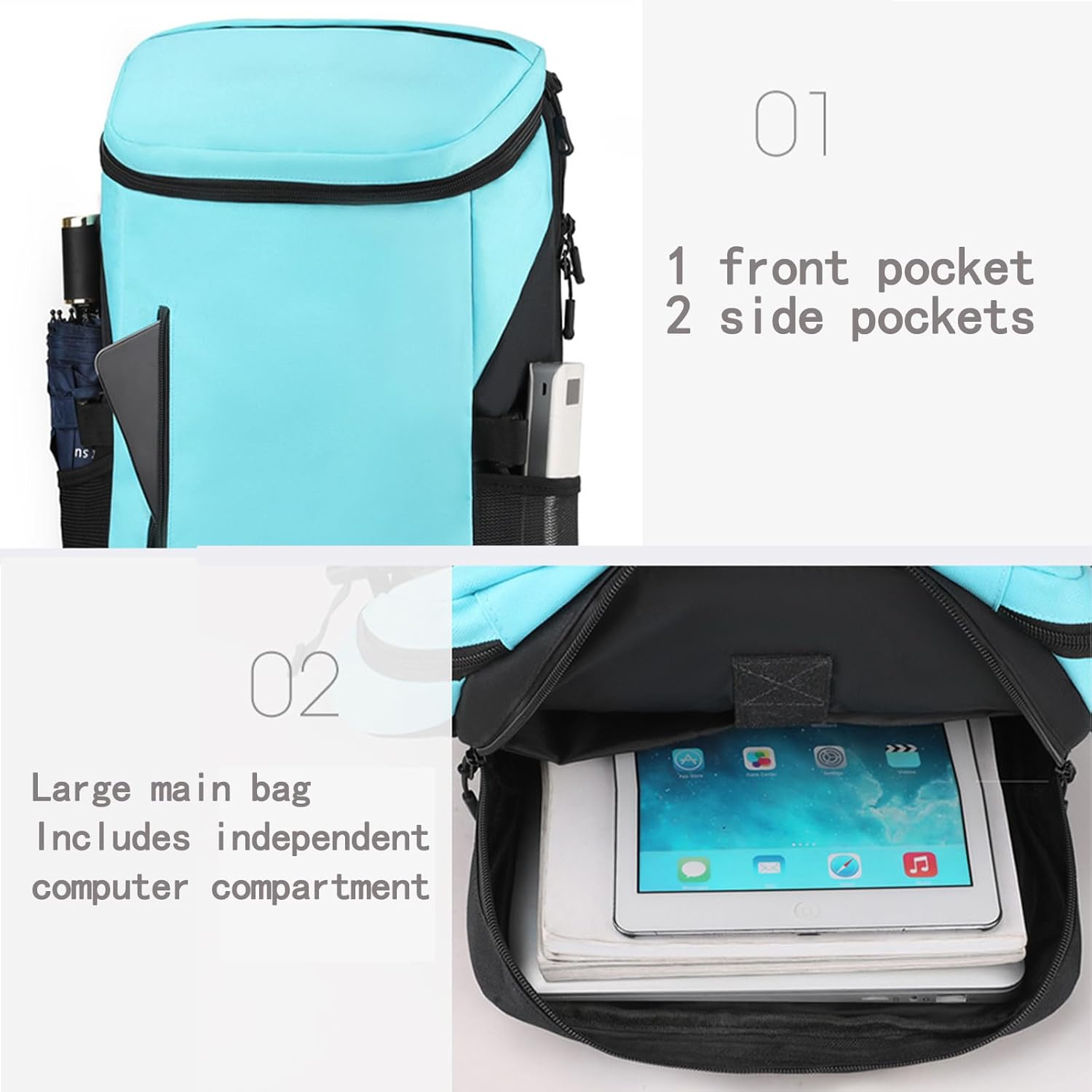 2-In-1 Tennis Bag with Shoe Compartment & Laptop Sleeve - Water Resistant Sports Bag for Men & Women, Large Tennis Racket Bag with Ventilated Pocket, Gym & Travel Backpack - Blue image number 6