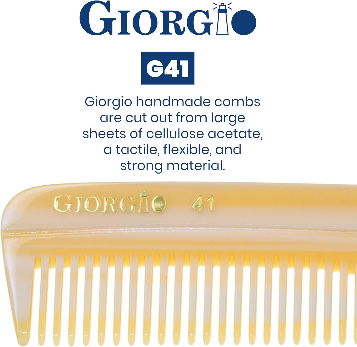 Giorgio G41 (5"/130Mm) Coarse/Fine Teeth Flexible Men'S Hair, Beard & Mustache Pocket Comb - Hand-Made of Quality Durable Cellulose, Saw-Cut and Hand Polished (1-Pack, Imitation Horn) image number 4