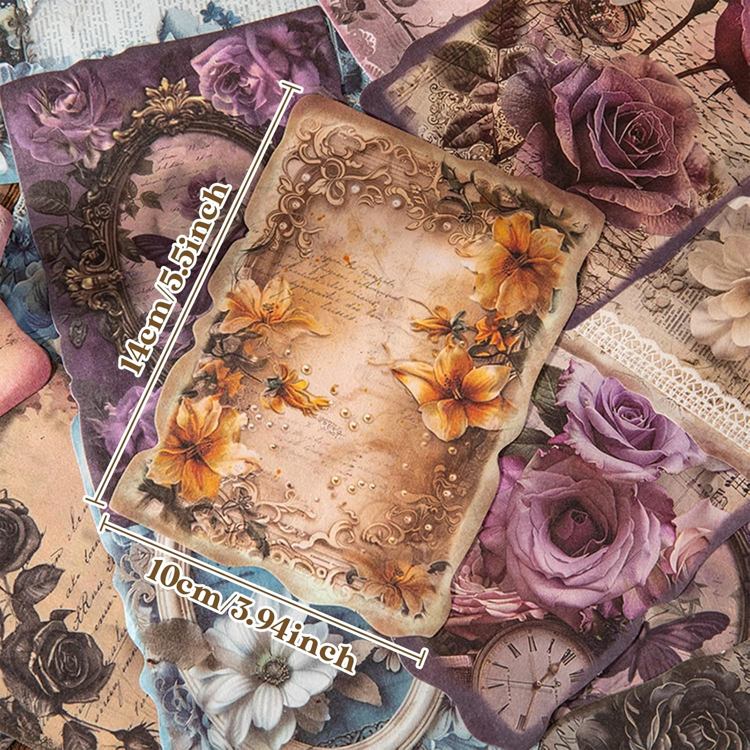 Prstincol 180 Sheets Scrapbook Paper,6 Pack(60 Designs) Rose Story Style Mixed Media Collage Paper for Scrapbooking, Junk Journals, Card Making and Decoupage,3.9X5.5 Inch - Floral Aesthetic image number 3