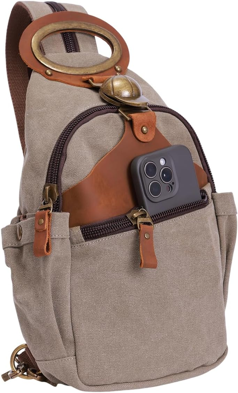 NECTAR YUNBURST Army Green Canvas Leather Compact Multi-Function Gear - Crossbody Backpack/Shoulder Casual Daypack/Versatile Rucksack for Cycling Hiking Travel Outdoor | 40X30X10Cm Unisex image number 4