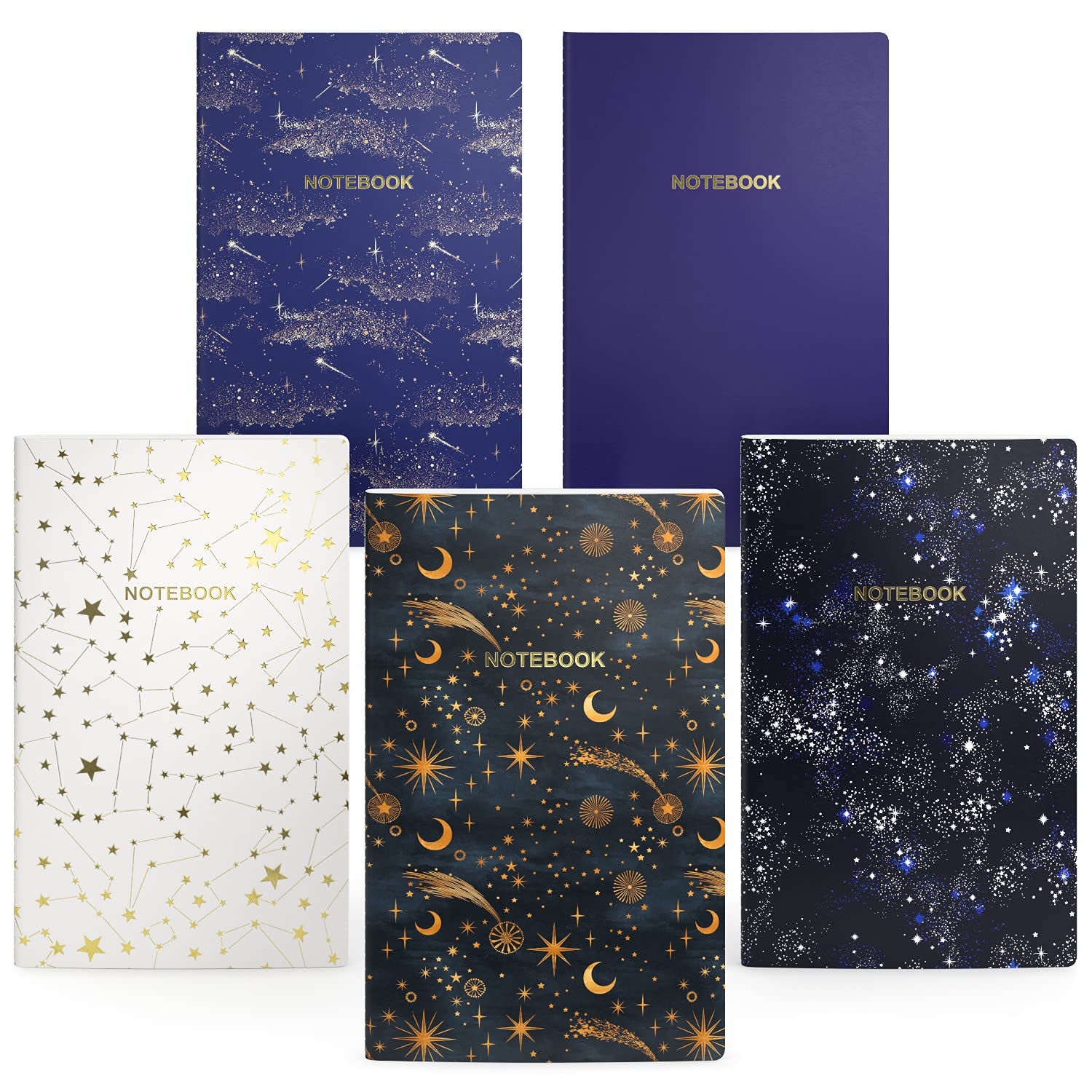 Arteza Pocket Notebooks, Set of 5, 5 X 8 Inches, 40 Sheets Each, Constellation Designs, 2 Dotted, 2 Ruled, and 1 Blank Softcover Journal with Smooth Paper, Art Supplies for Writing and Sketching image number 1