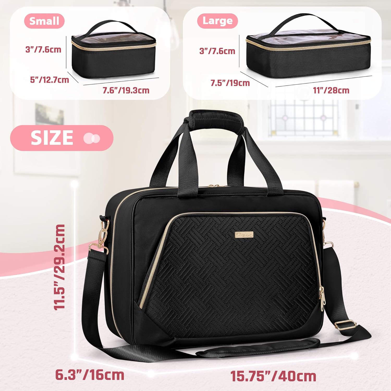 Prokva Extra Large Toiletry Bag for Women with 4 Individual Cases, Black, Classic image number 5