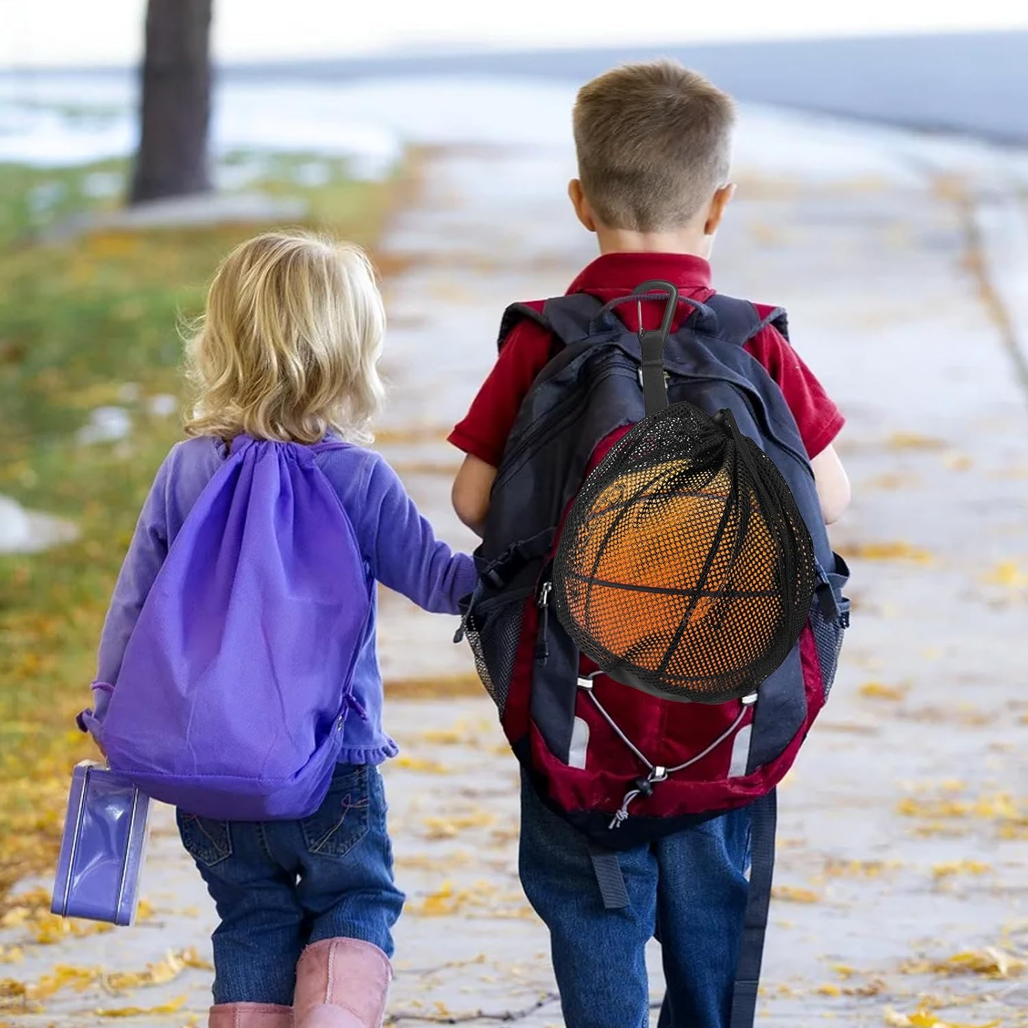 Single Ball Storage Bag with Mesh Carry and Zipper Pocket - Drawstring Sling Back for Carrying Basketball, Volleyball, Soccer, Football