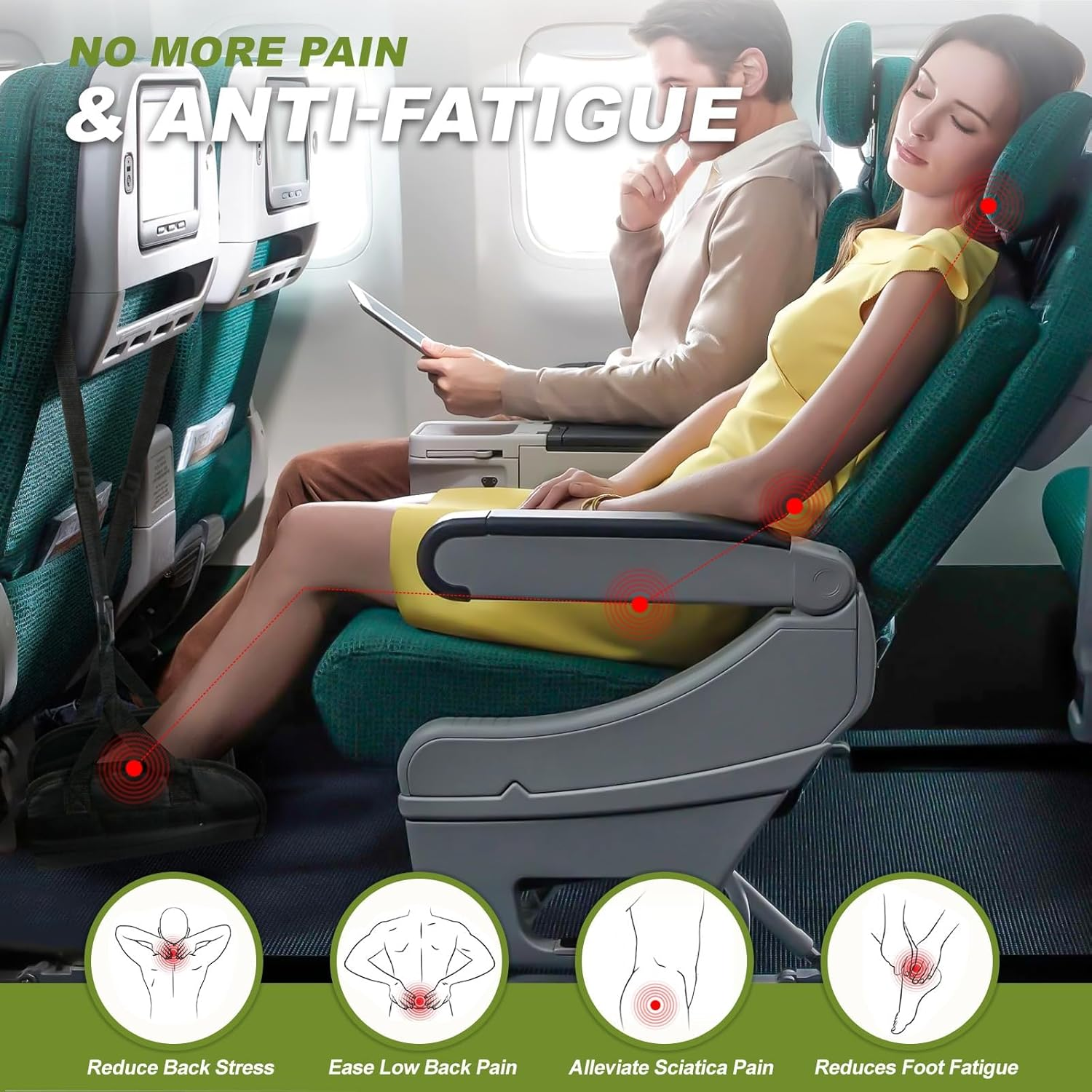 IODOO 2-In-1 Airplane Footrest Pillow - Inflatable Travel Foot Hammock & Cushioned Foot Pad for Ultimate Comfort on Flights, Travel Accessories, Portable Foot Rest for Flights image number 6
