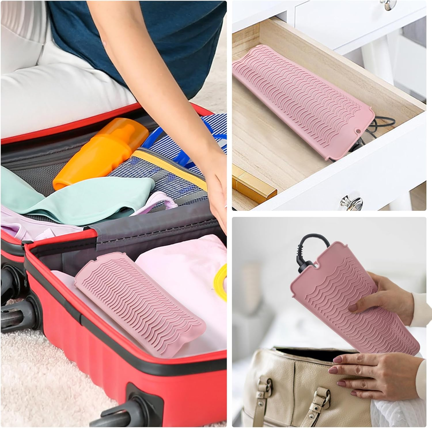 Heat Resistant Silicone Mat Pouch for Flat Iron, Curling Iron, Hot Hair Styling Tools (Pink) image number 2