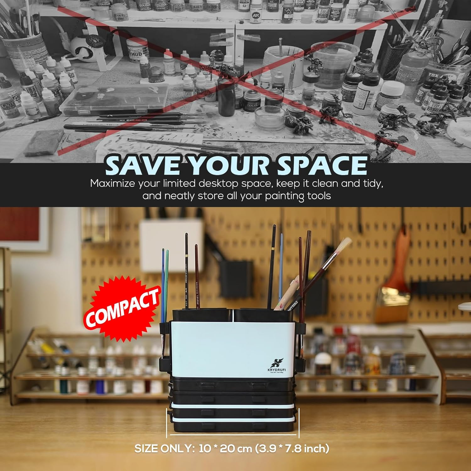 KRYDRUFI Portable All-In-One Modular Painting Station with Paint Brush Cleaner and Holders,Wet Paint Palette Tray with Lid for Miniature Painting and Acrylic (Blue Black, Standard) image number 6