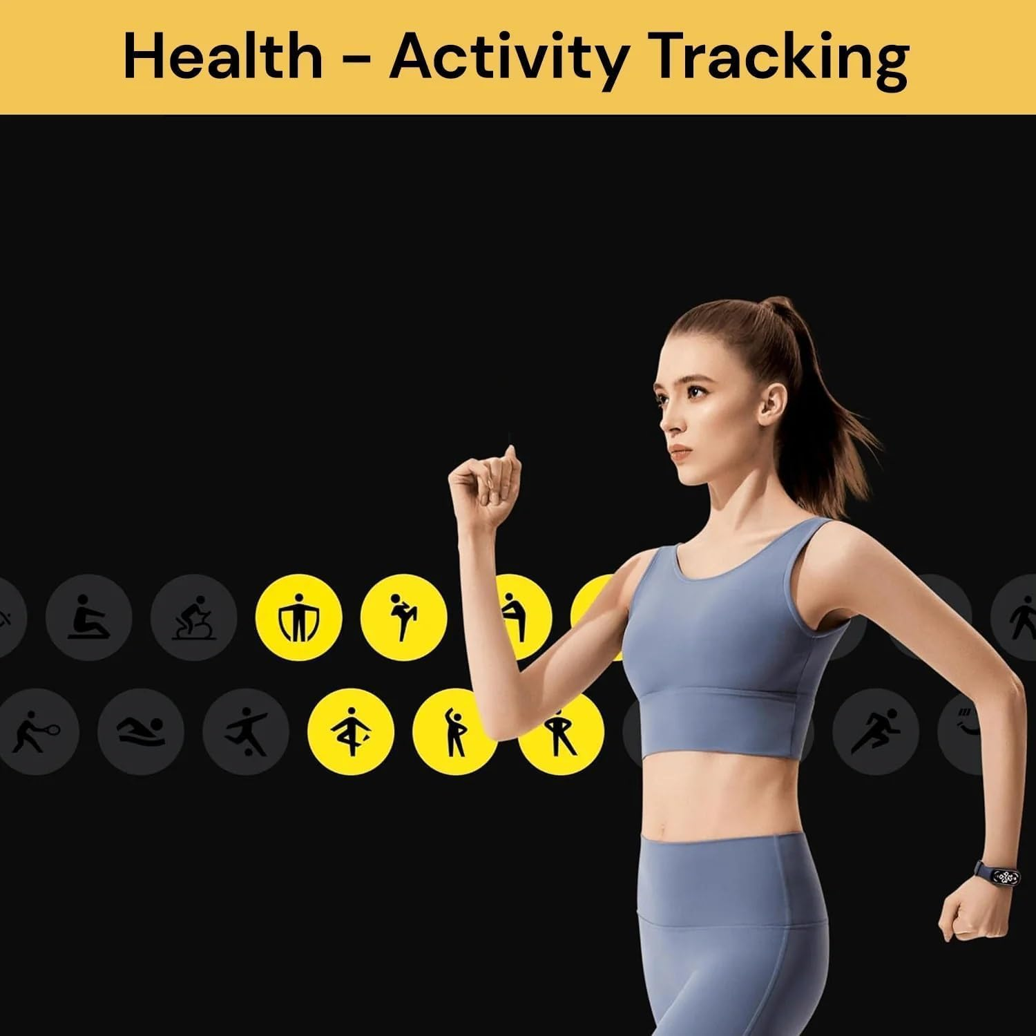 EZONEDEAL Sport Fitness Band Tracker Watch Heart Rate with Activity Tracker Waterproof Body Functions like Steps Counter, Calorie Counter, Blood Pressure, Heart Rate Monitor LED Touchscreen Black image number 3