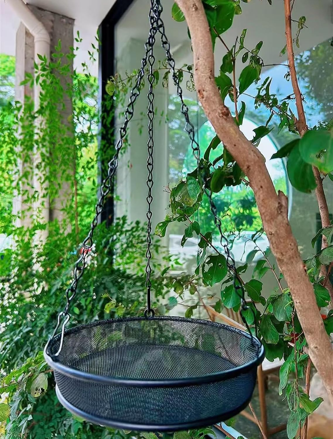 Hanging Bird Feeder Tray, Hanging Seed Tray, Bird Feeders for Attracting Birds, Outdoor Seed Bird Feeder Platform with 3 Chains and S-Shaped Hook for Wild Bird Seed Feeding image number 5