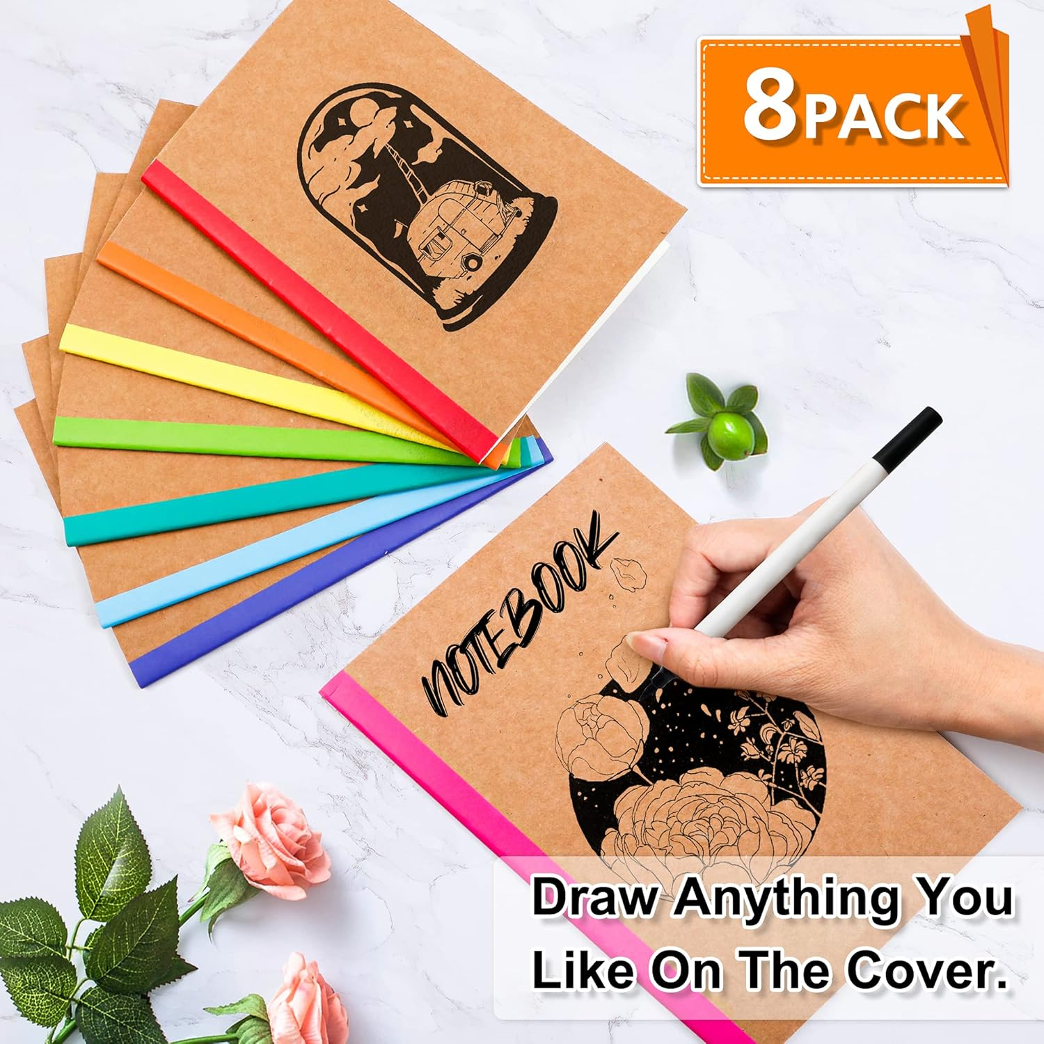 Feela 8 Pack Composition Notebooks Bulk, Kraft Cover Lined Blank College Ruled Composition Travel Journals with Rainbow Spines for Women Students Business, 60 Pages, 8.3&rdquo;X 5.5&rdquo;, A5, 8 Colors image number 4