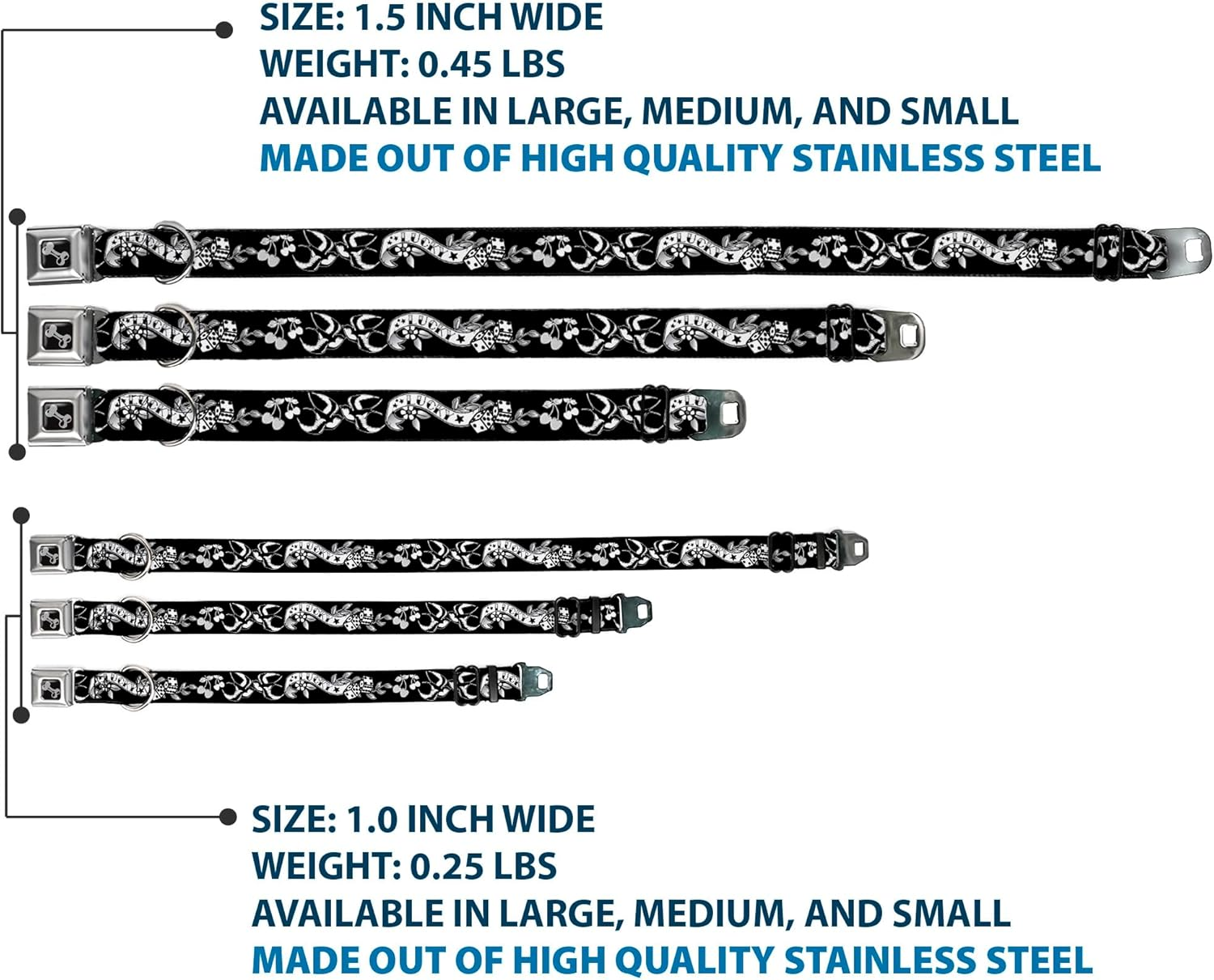 Buckle-Down Seatbelt Buckle Dog Collar - Lucky Black/White - 1" Wide - Fits 15-26" Neck - Large image number 6