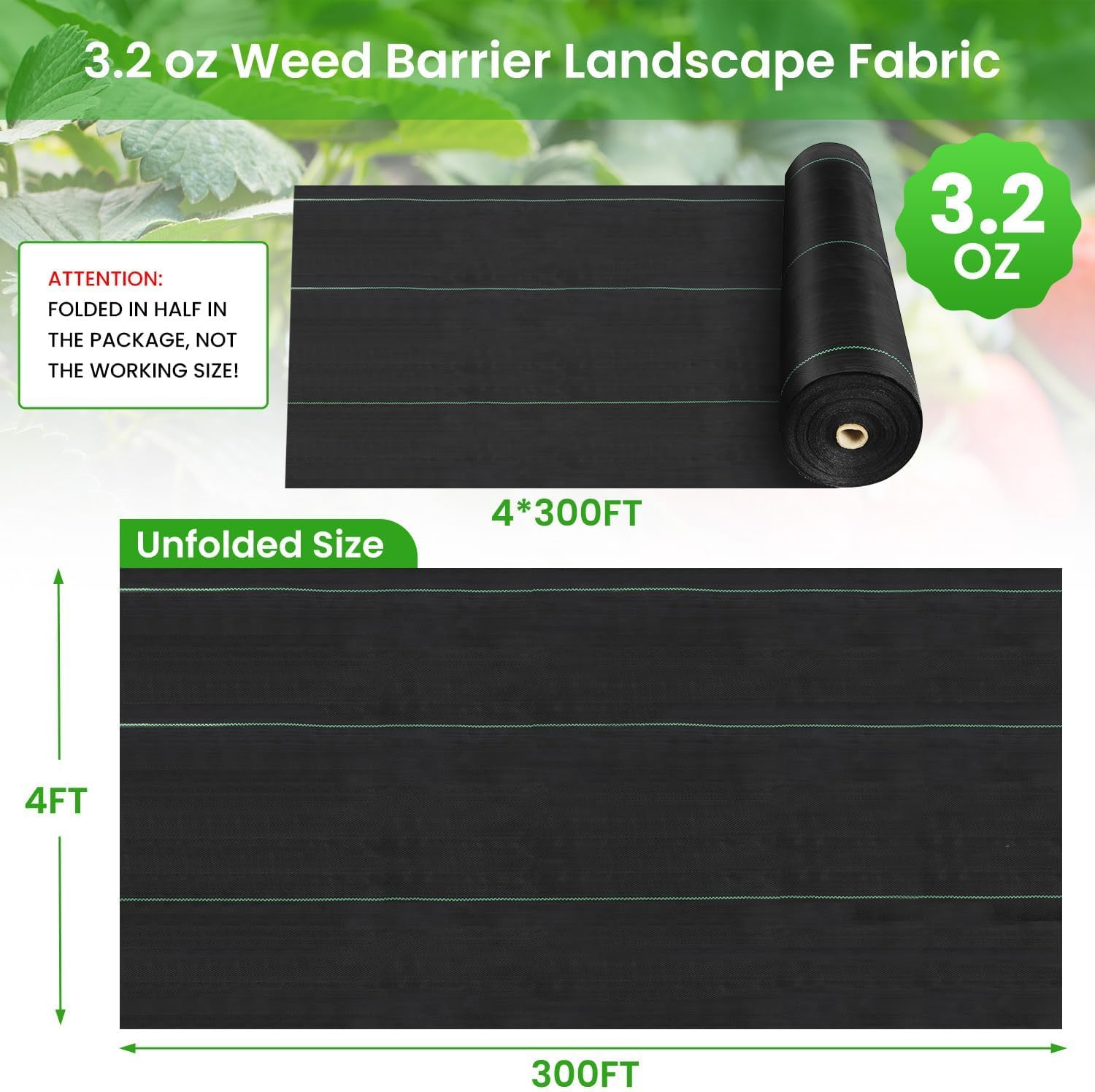 1.2 M X90M Weed Barrier Fabric, 3.2Oz Landscape Fabric, Durable Weed Barrier Fabric Heavy Duty with 20 U-Shaped Securing Pegs for Landscaping Weed Blocker Garden Bed Cover, Commercial Driveway image number 6