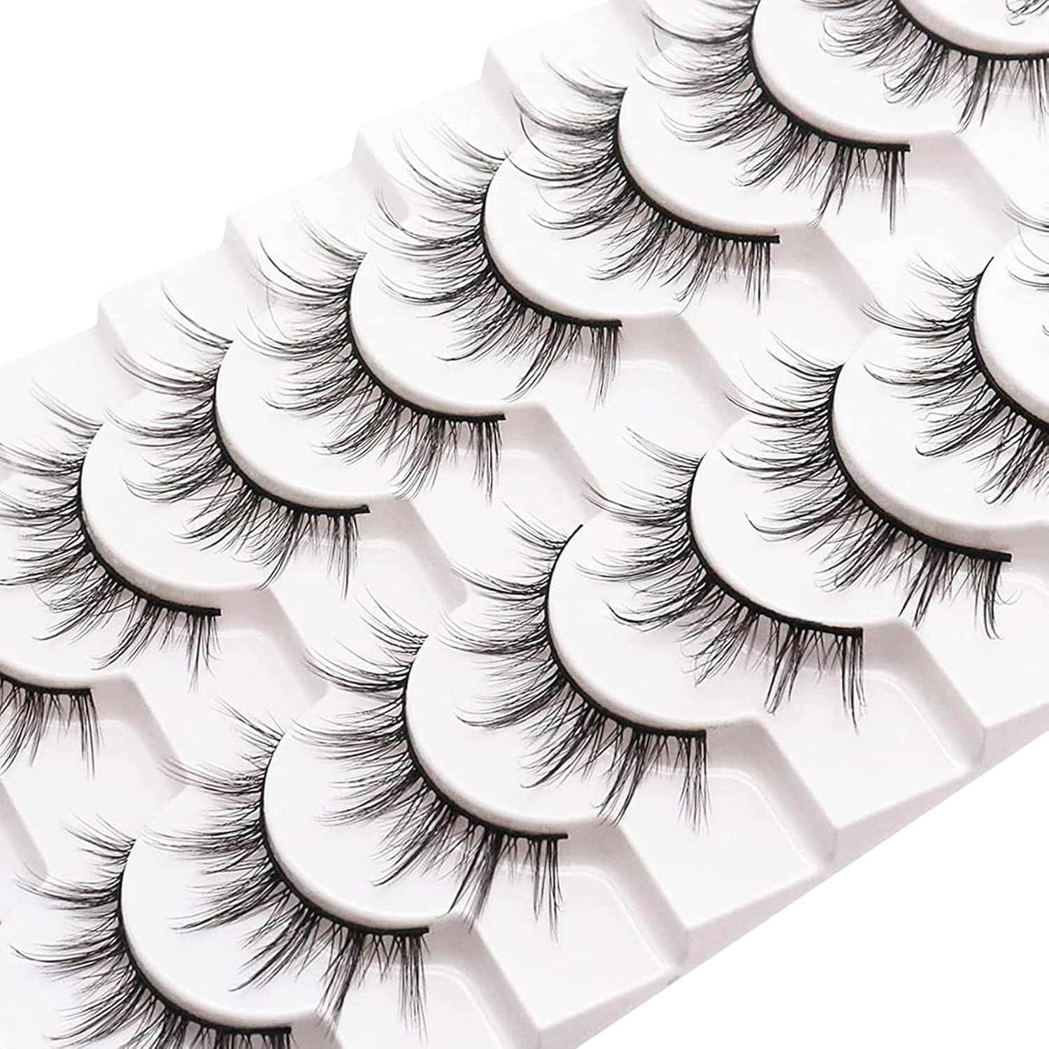 Losha Eyelashes Sleeve Fluffy Faux Mink Lashes Natural Look 10 Pairs Asian False Eyelashes Pack Look like Individual Groups 10 Count (Pack of 1) Black image number 1