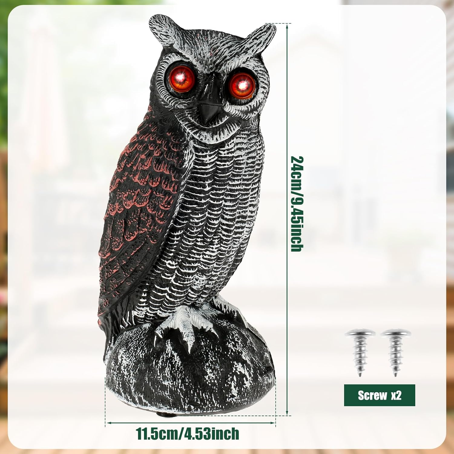 Solar Owl Decoys, Owl Bird Deterrent to Scare Birds Away with Red Flashing Eyes & Scaring Sound, 2 Working Modes Waterproof Solar Scarecrow Easy to Install to Keep Birds Away Outdoor (Set 01) - Set 02 image number 6