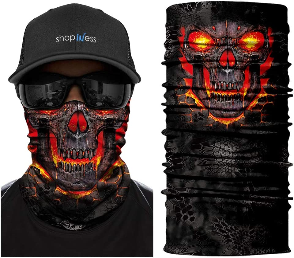 Shopiness Unisex Tube Scarf for Adults Multifunctional Headband Bandana Neck Gaiter with Ear Loops for Motorbike Sport Parties Halloween and Carnival Outdoor Activities - Skull