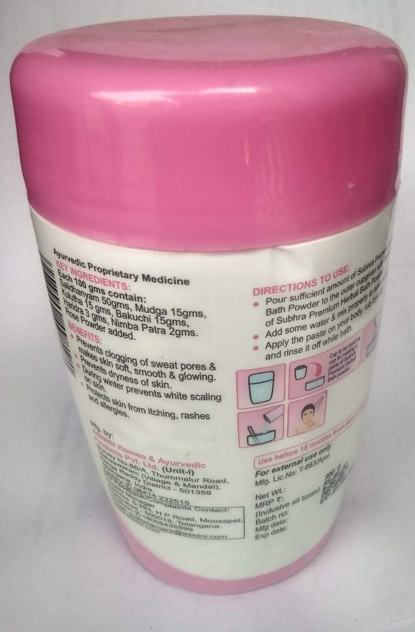 Aswini Subhra Rose Herbal Bath Powder 200Gm - Pack of 2