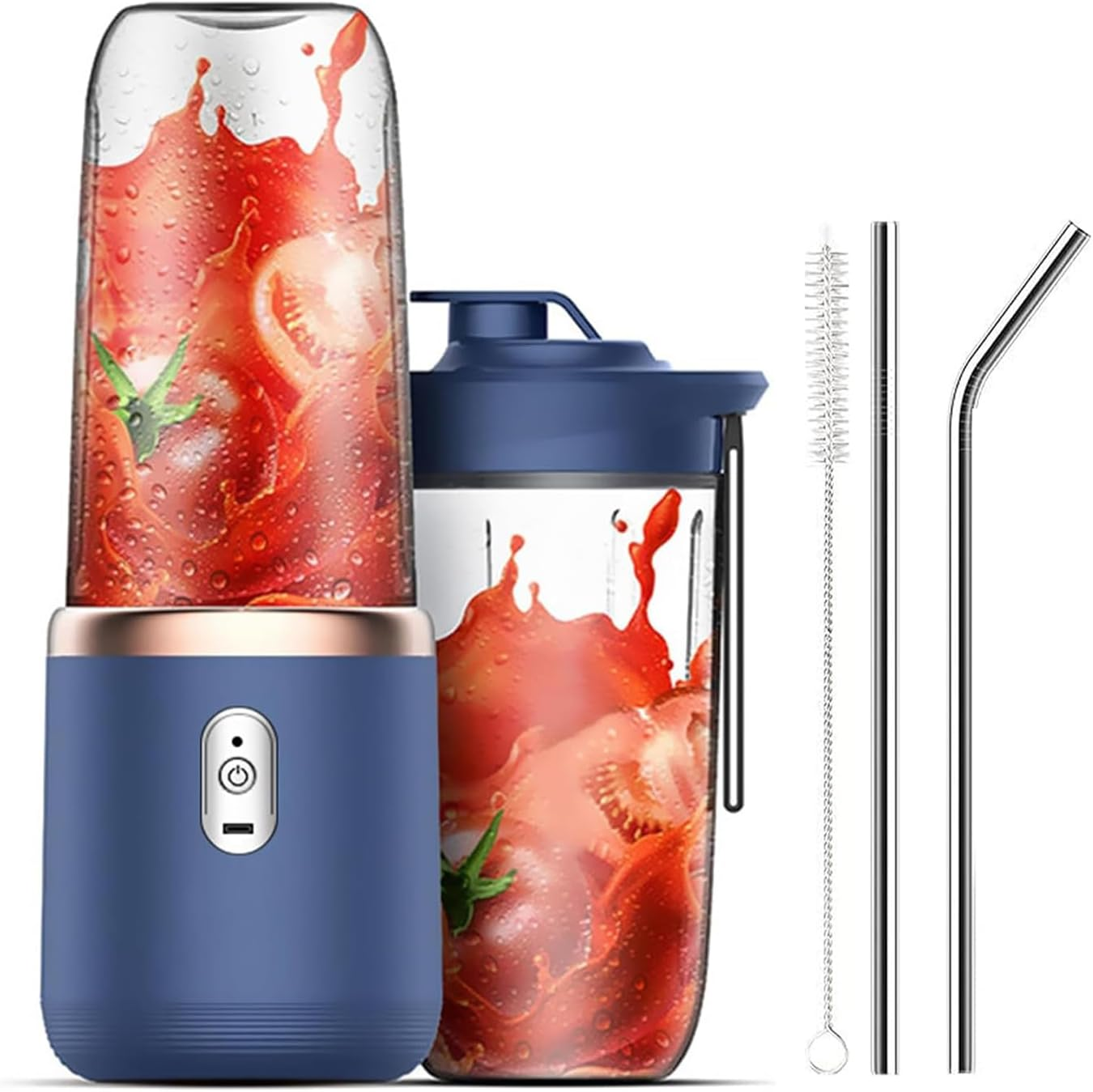 POATOW Portable Blender, USB Rechargeable Smoothie Blender, Personal Blender for Shakes and Smoothies with 6 Sharp Blades, Travel Lid, Waterproof Blender for Kitchen, Office (Blue) image number 2