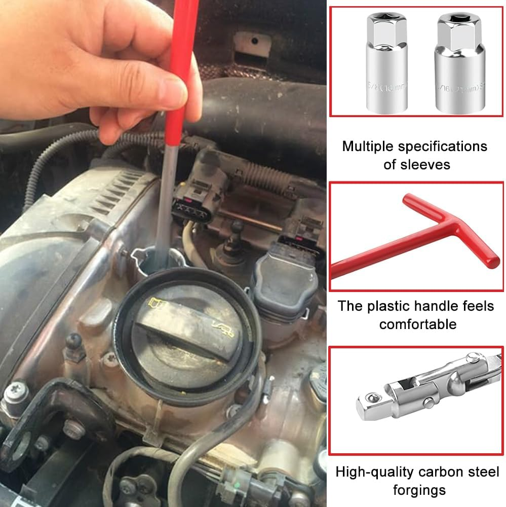 Spark Plug Socket Wrench T-Handle 5/8 Inch (16 Mm) and 13/16 Inch (21 Mm) Installer Tool, Universal Spark Plug Remover Tool,Suitable for Lawn Mowers, Motorcycles, Small Motor Vehicles