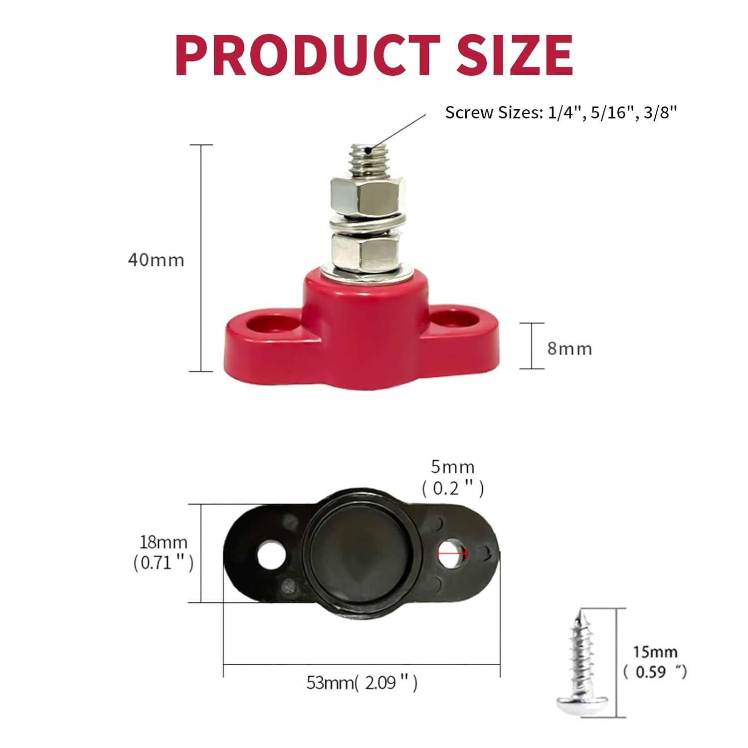 2Pcs Red & Black M10 3/8 Battery Post Junction Block, 12V 24V Power Distribution Block for Car, RV, Boat & Marine, Heavy-Duty Corrosion-Resistant Terminal Studs