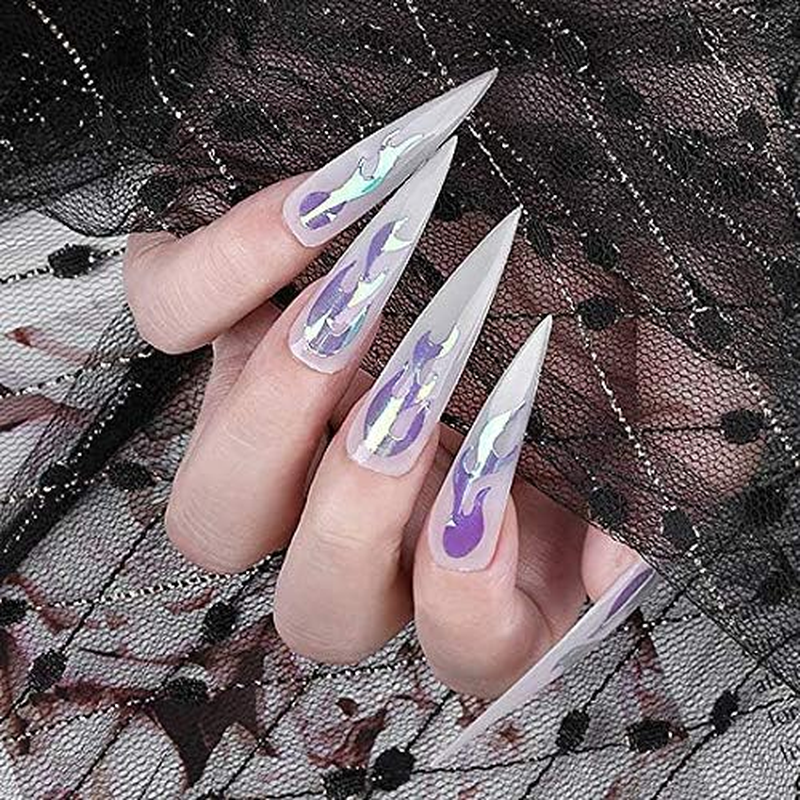 Aeyistry 16 Sheets Flame Reflections Nail Art Stickers Flame Holographic Nail Decals for Nails Foils Adhesive Decoration(Mixed Colors) image number 1