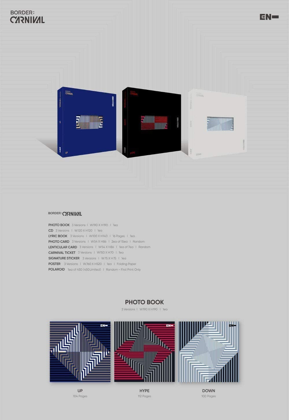 Enhypen Border : Carnival 2Nd Mini Album Random Version Cd+1P Folding Poster on Pack+Photobook+16P Lyric Book+2P Photocard+1P Lenticular Card+1P Sticker+Carnival Ticket+Message Photocard Set+Tracking image number 3