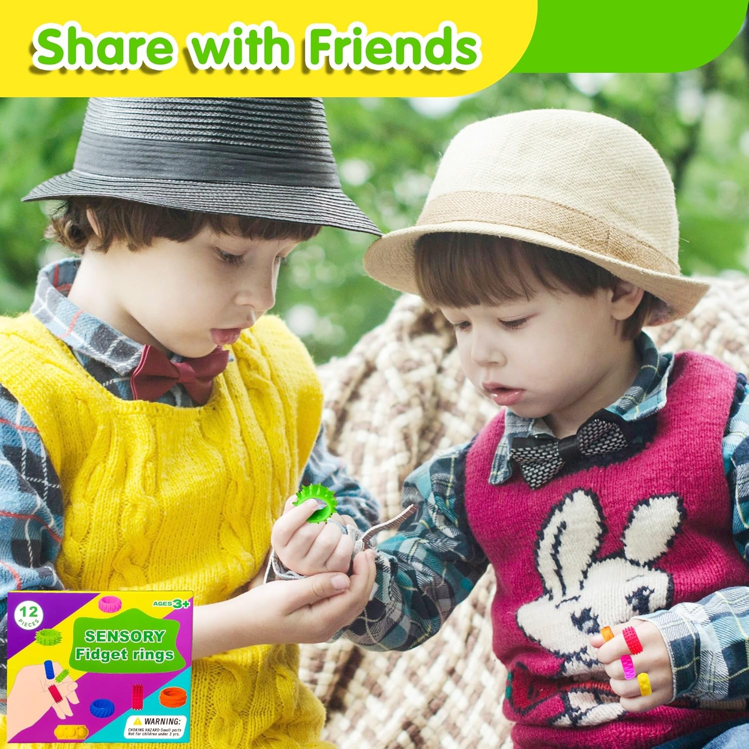 Fidget Toys Kids Sensory Rings: 12 Pack Quiet Calming Spinner Rings &ndash; Autism Stress Relief, Anxiety Fidgets for Classroom, Prize Gift & Stocking Stuffers image number 3