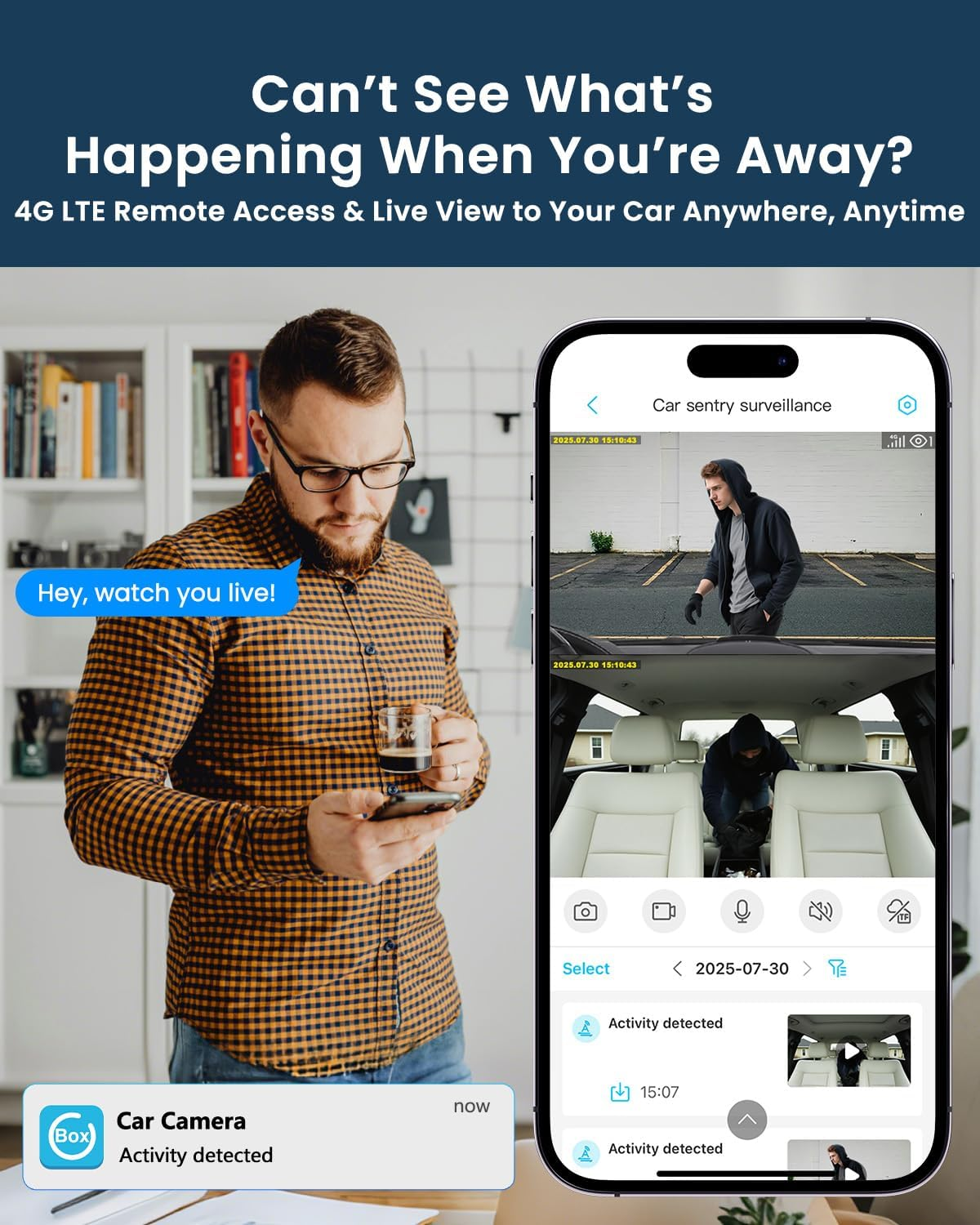 Dash Cam, UCOCARE 4G LTE Dash Cam Front and Cabin with SIM Card, 4G Car Camera No Wifi, 24/7 Live View, Two-Way Talk, 170&deg; Wide Angle, AI Radar Movement/Collision Detection Alert, 64GB Card Included image number 6
