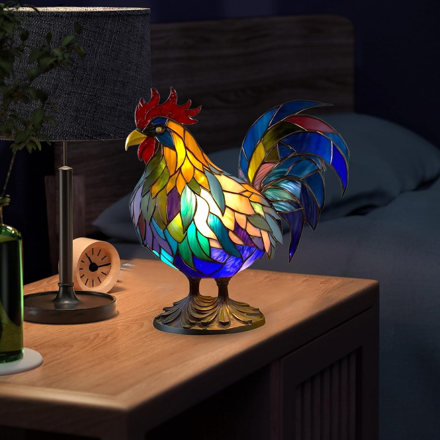 Stained Glass Table Lamp - Rooster Stained Glass Resin Lamp | Retro, Home Decoration, Housewarming for Living Room Bedroom Home Puchen image number 2