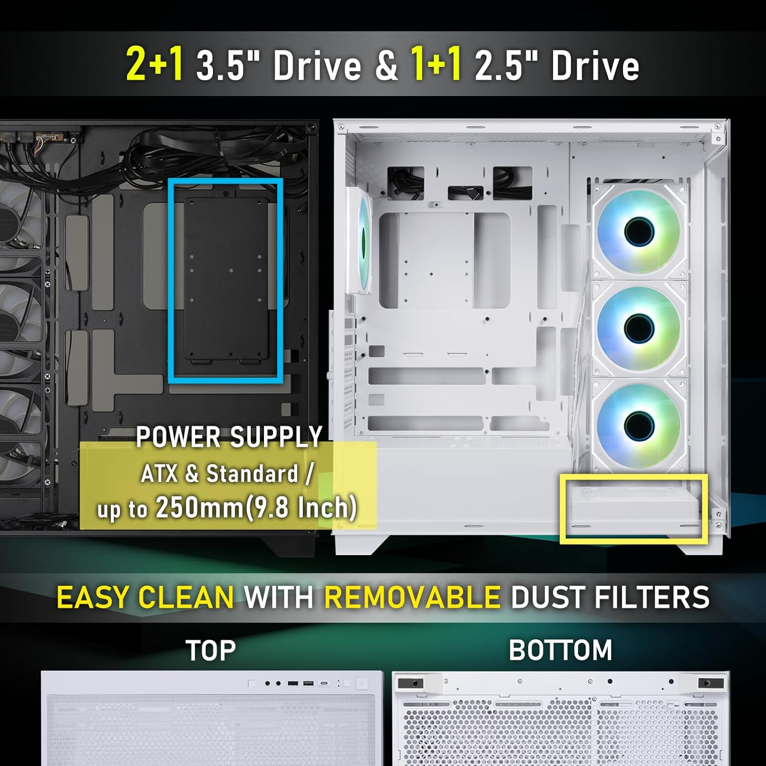 Bitfenix CETO High Airflow PC Gaming Case Premium Edition Black-Panoramic Tempered Glass&ndash;Reverse Connection Motherboard Compatible&ndash;4Xinfinity Mirroring ARGB Fans(3X Reverse)-360Mm AIO Support image number 4