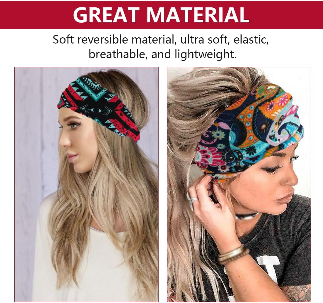 SGERUFZ 2 Women'S Boho Headbands, Extra Wide Boho Headbands, Cute Hair Accessories image number 5