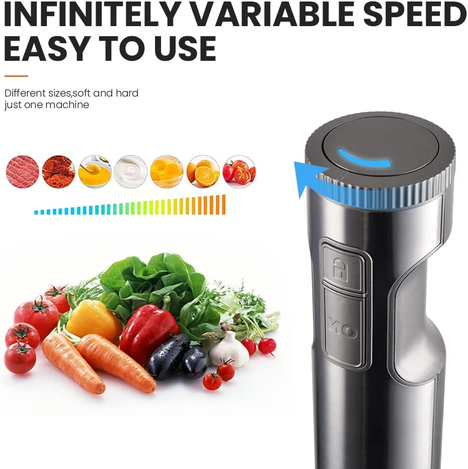 MIUI Hand Immersion Blender, Powerful 1000W 4-In-1, 9-Speed Immersion Multi-Purpose Stainless Steel Stick Blender,700Ml Mixing Beaker,500Ml Food Processor,Whisk image number 1