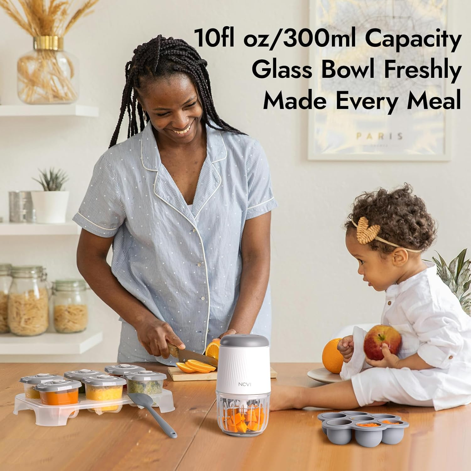 NCVI Baby Food Processor Set, Mini Baby Food Maker with 8 Stainless Steel Blades and Grinding Disc, Small Baby Puree Maker, Food Blender and Chopper for Weaning image number 4