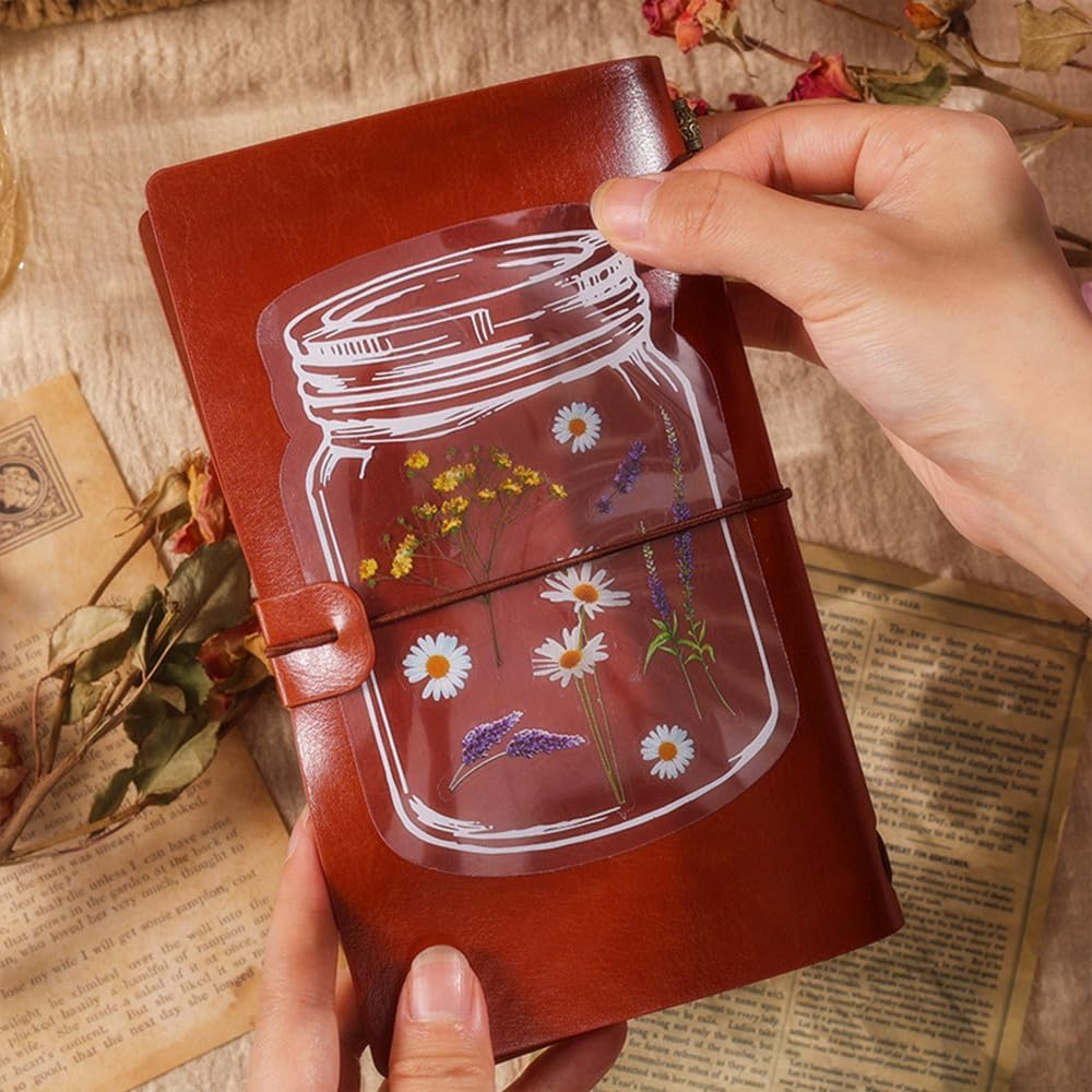 Scrapbooking Supplies Stickers (720Pcs /8Pack), Vintage Transparent Decorative Pretty Retro Floral Stickers Set, Nature Themes Stickers, for Scrapbooking Journaling DIY