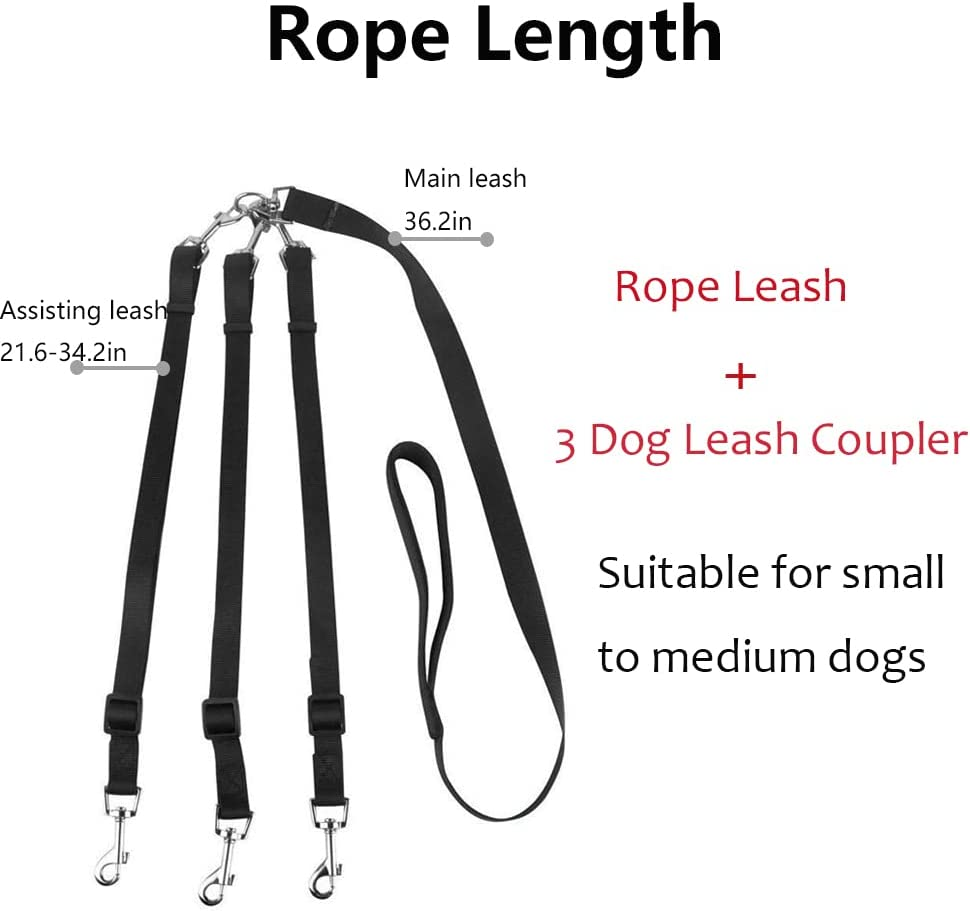 ASOCEA 3 in 1 Dog Leash Coupler Adjustable Detachable Nylon Three Way Dog Leash for One/Two/Three Dog Cats Pet image number 1