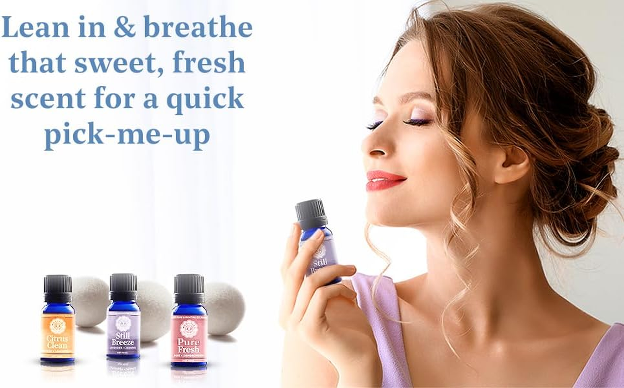 Woolzies Laundry Collection Essential Oil Set | 100% Pure Therapeutic Grade Aromatherapy Oil | Use with Wool Dryer Balls or Oil Diffuser | Gift Set Includes Petal Fresh, Still Breeze, Citrus Clean image number 4