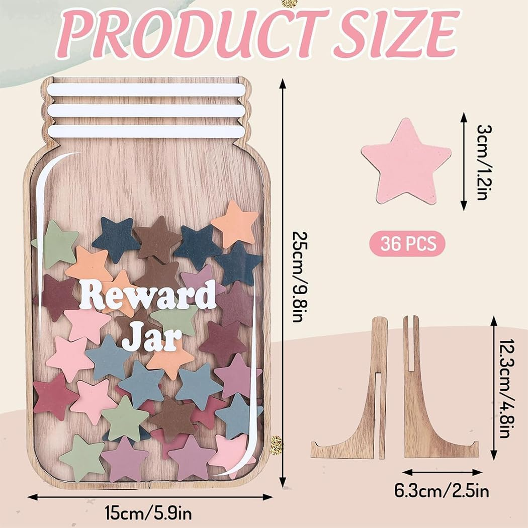 Wooden Reward Jar for Kids Daisy Flower Cutouts Positive Incentive Behavior Chart with Base Management Tools Decoration Reward System for Student Teacher School Classroom Supplies (Stars) image number 4