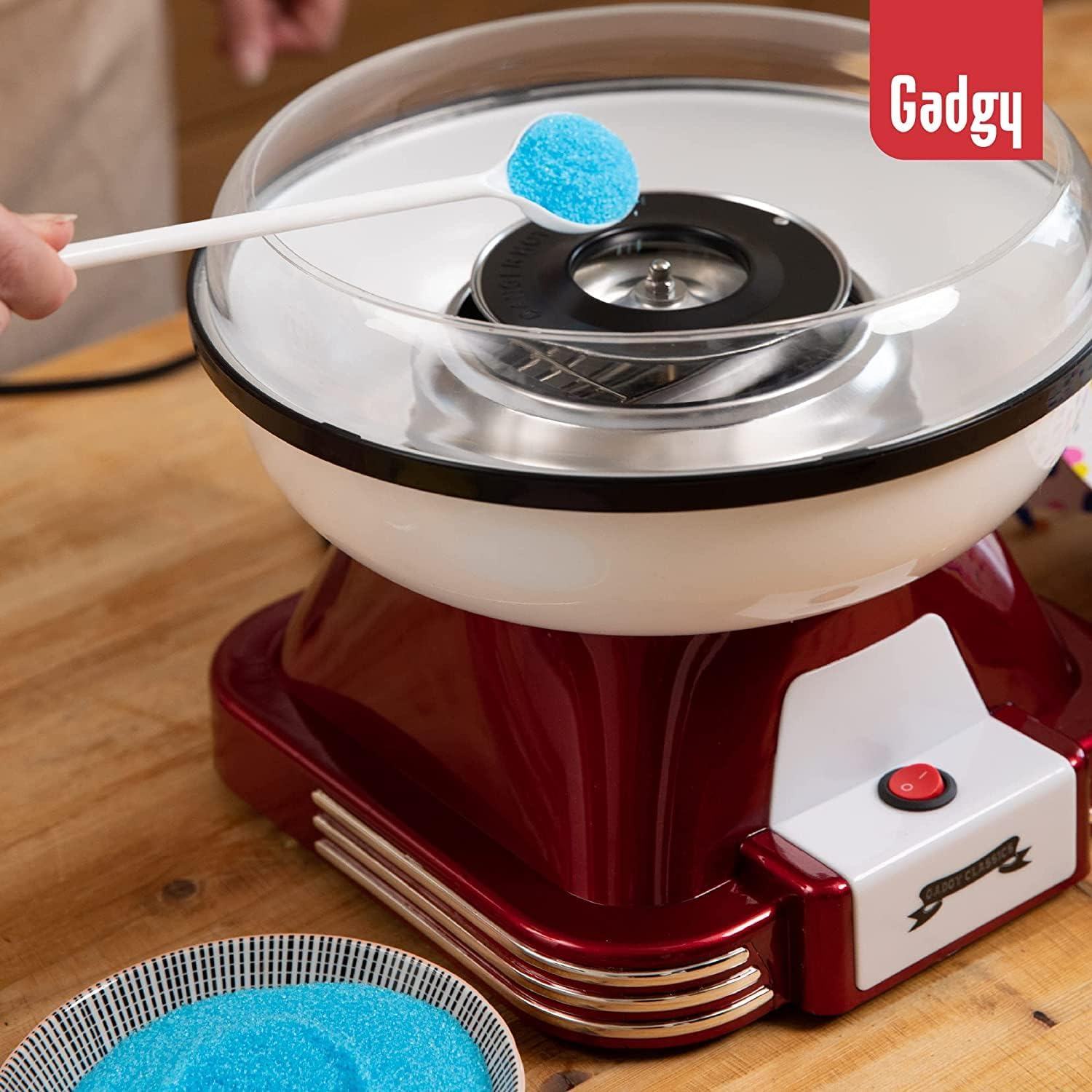 Gadgy Cotton Candy Machine - Retro Cotton Candy Machine - Cotton Candy Machine with Sticks and Measuring Spoon - Height 22 Cm Red White - 500 Watt Cotton Candy Machine for Home image number 1