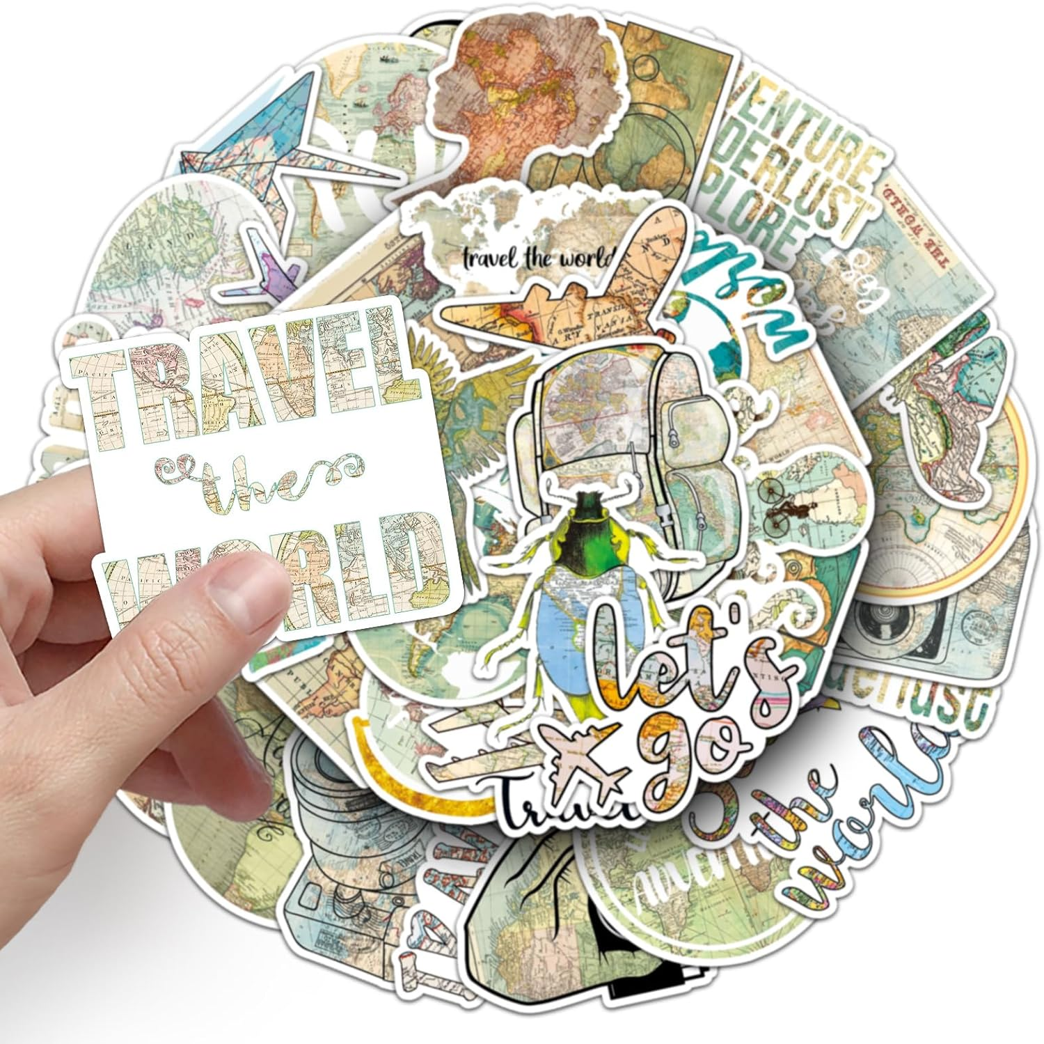 50 PCS Retro Map Stickers for Laptop,Phone,Luggage,Computer,Bicycle,Skateboard,Water Bottle Decals for Children,Teens,Adults,Boys,Girls,Kids Vinyl Waterproof Stickers - Coffee Stickers image number 5