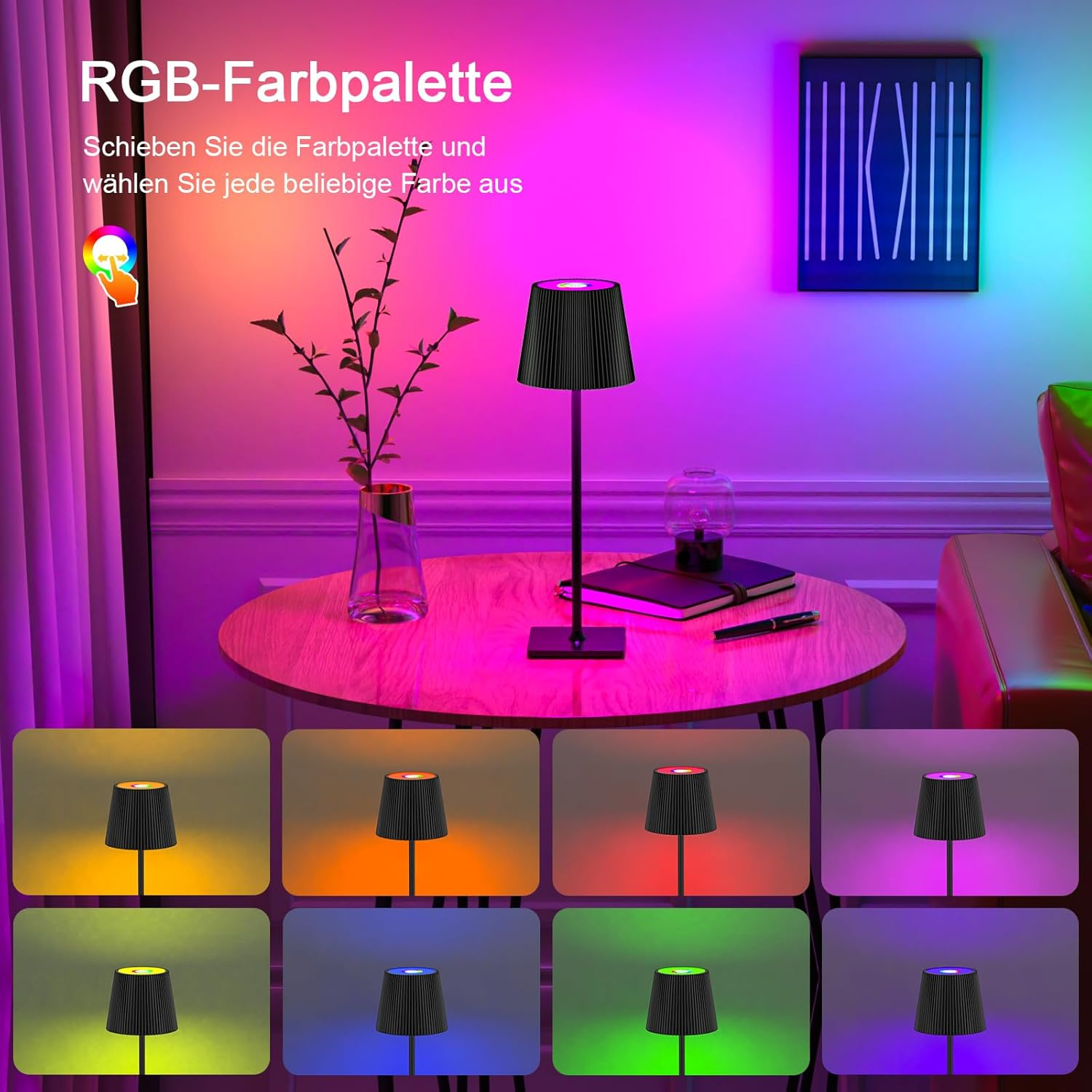 TRUMPETS LED Table Lamp Wireless Touch Dimmable RGB & 3 Colour Temperature 4800 Mah Bedside Lamp Battery Table Lamp Rechargeable Metal Material for Outdoor Bedside Table Dining Table Desk image number 4