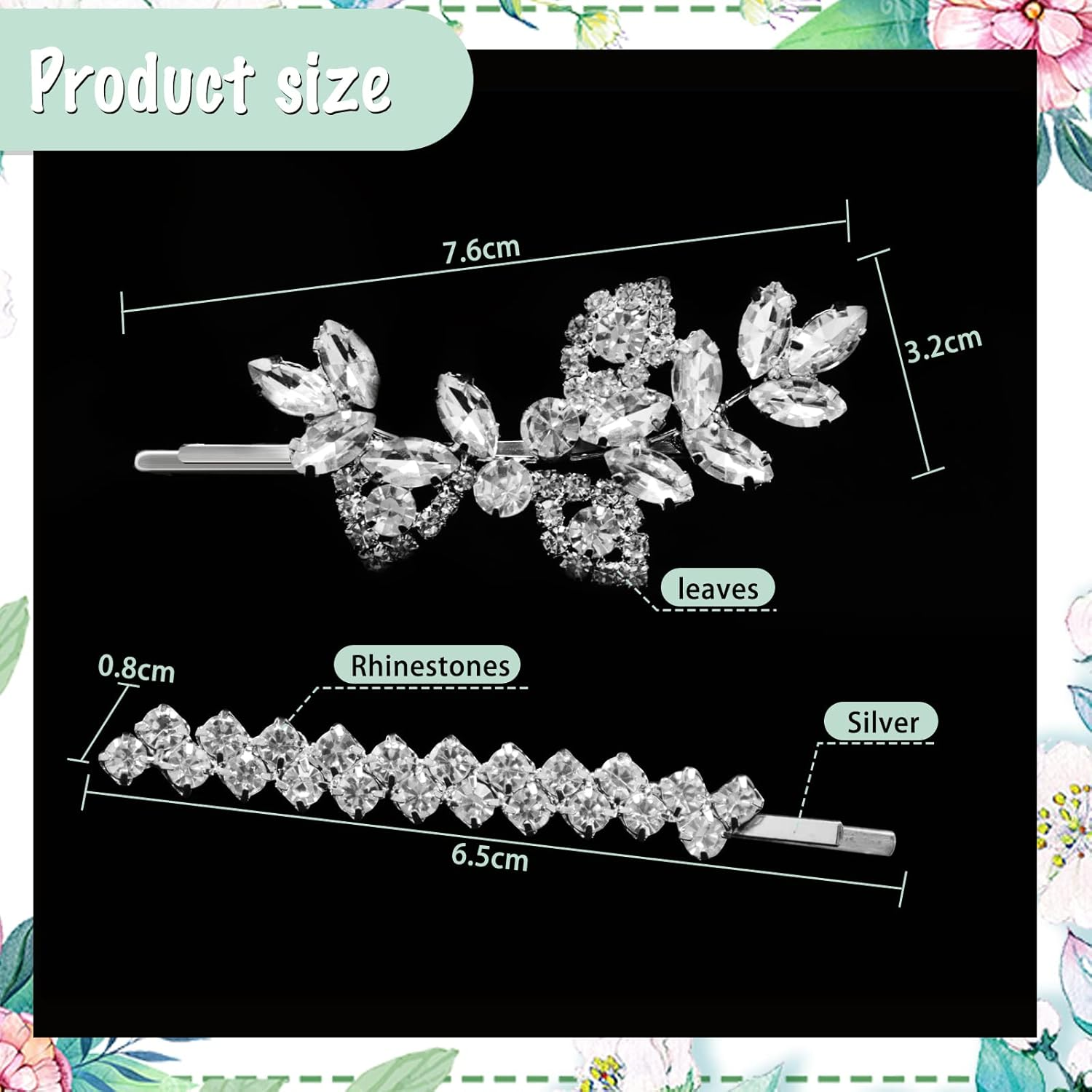 Pack of 4 Glitter Hair Clips, Rhinestone Bobby Pin Hair Pin Crystal Hair Pins for Girls Ladies Party Wedding Daily Dress (2 Sizes)