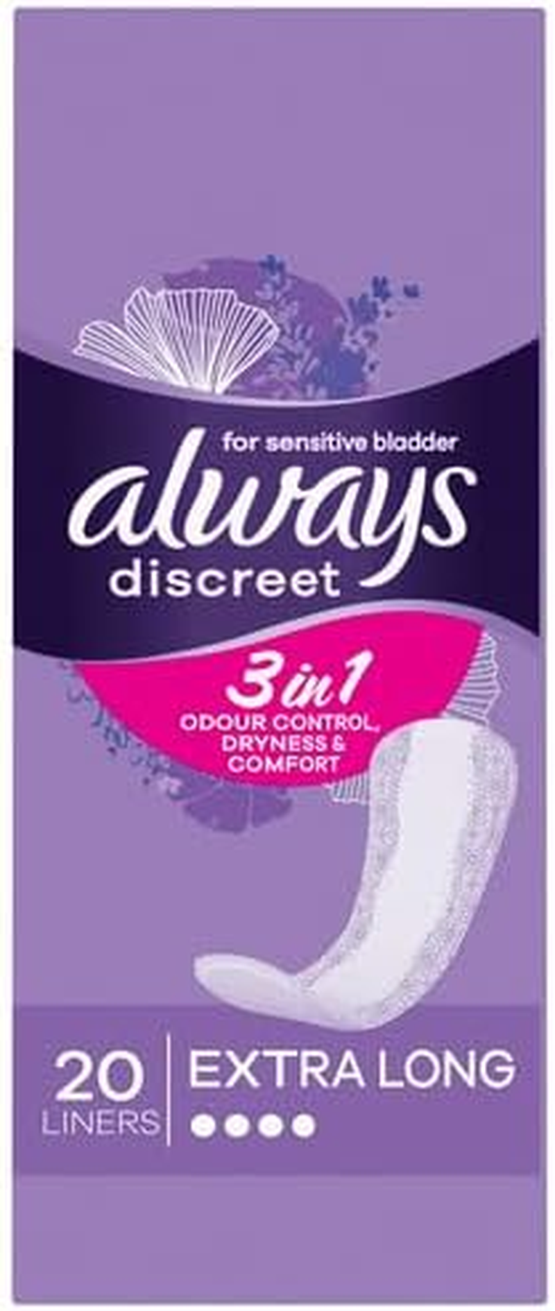 Always Discreet Incontinence Liners, Long Plus, 20 Pack image number 1